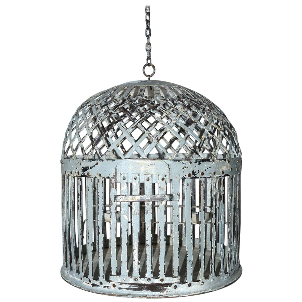 Antique Iron Bird Cage with Lattice-Work Dome