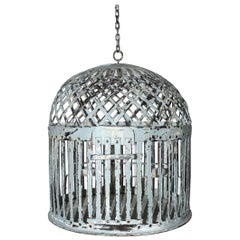 Antique Iron Bird Cage with Lattice-Work Dome