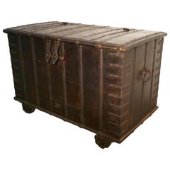 Antique Iron Bound Merchants Chest with Hidden Compartments