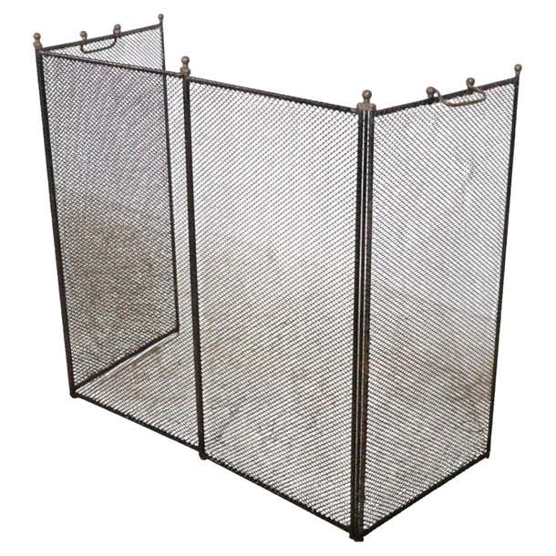 Antique Iron Brass and Mesh Four Panel Folding Fireplace Screen at ...