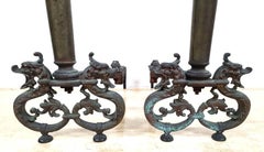 Antique Iron & Brass Dragons Fireplace Andirons, a Pair