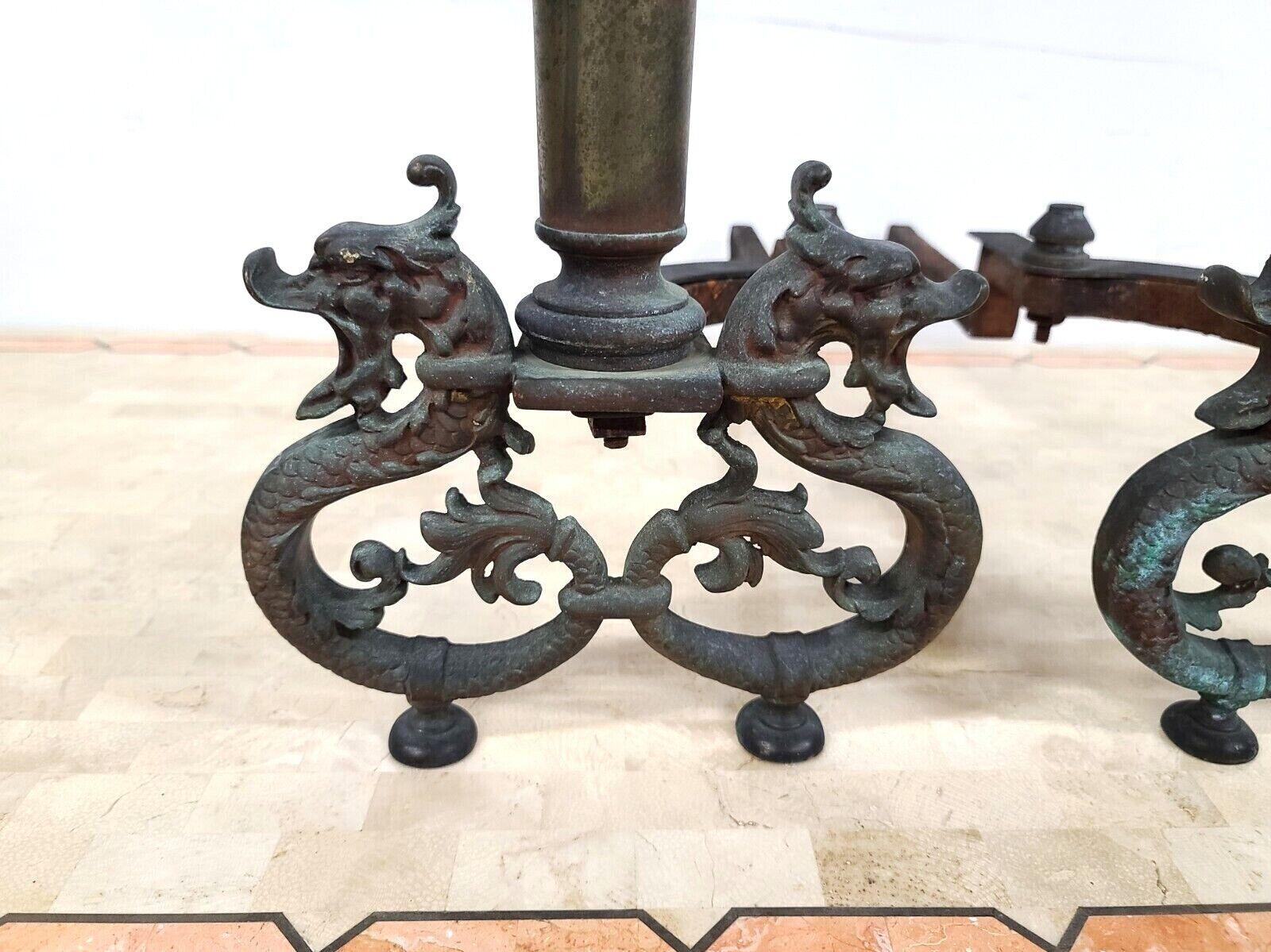 Antique Iron & Brass Dragons Fireplace Andirons, a Pair For Sale 1