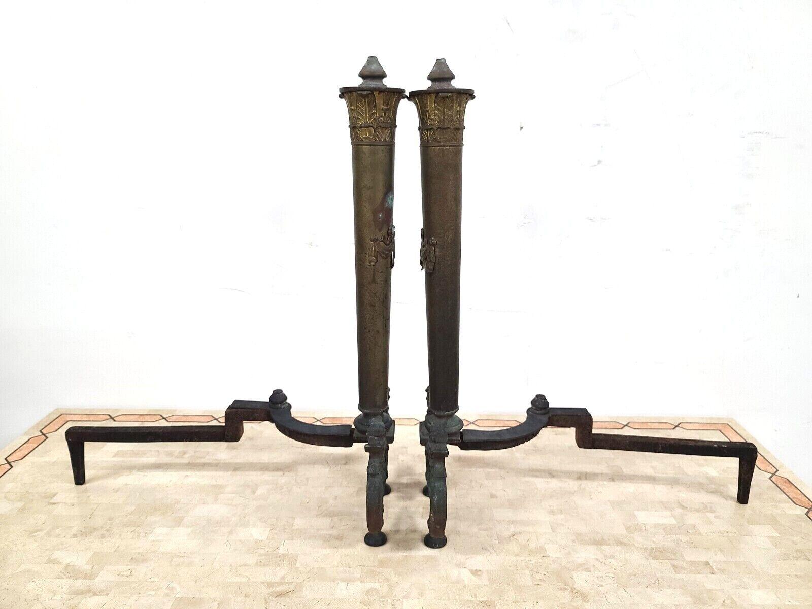 Antique Iron & Brass Dragons Fireplace Andirons, a Pair For Sale 4