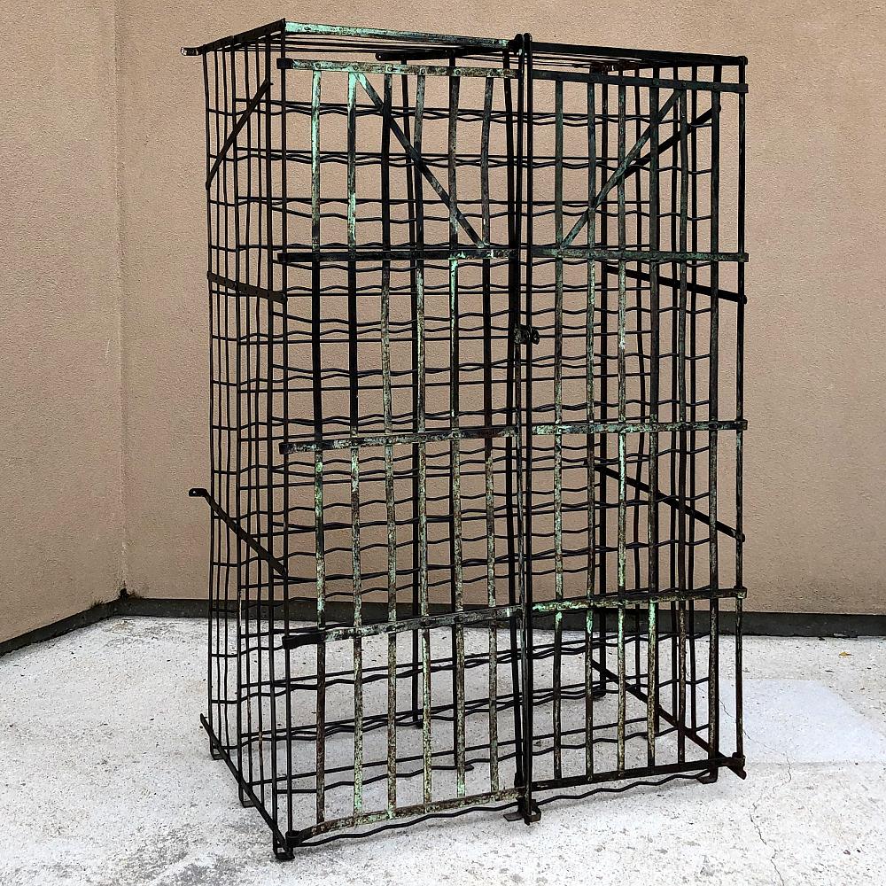 Industrial Antique Iron Cage Wine Bottle Rack For Sale