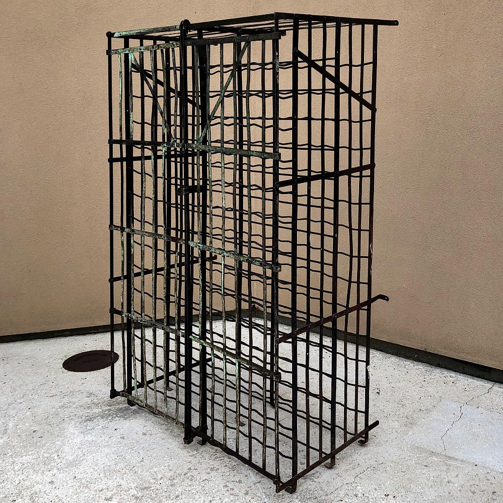 French Antique Iron Cage Wine Bottle Rack For Sale