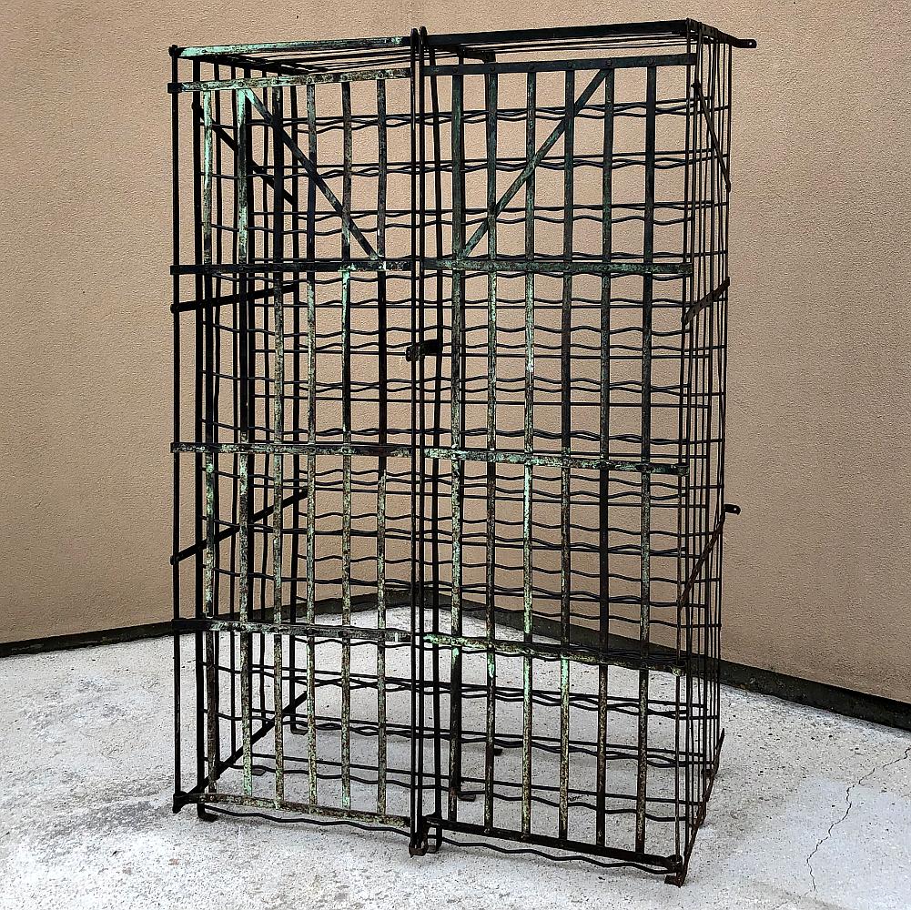Hand-Crafted Antique Iron Cage Wine Bottle Rack For Sale