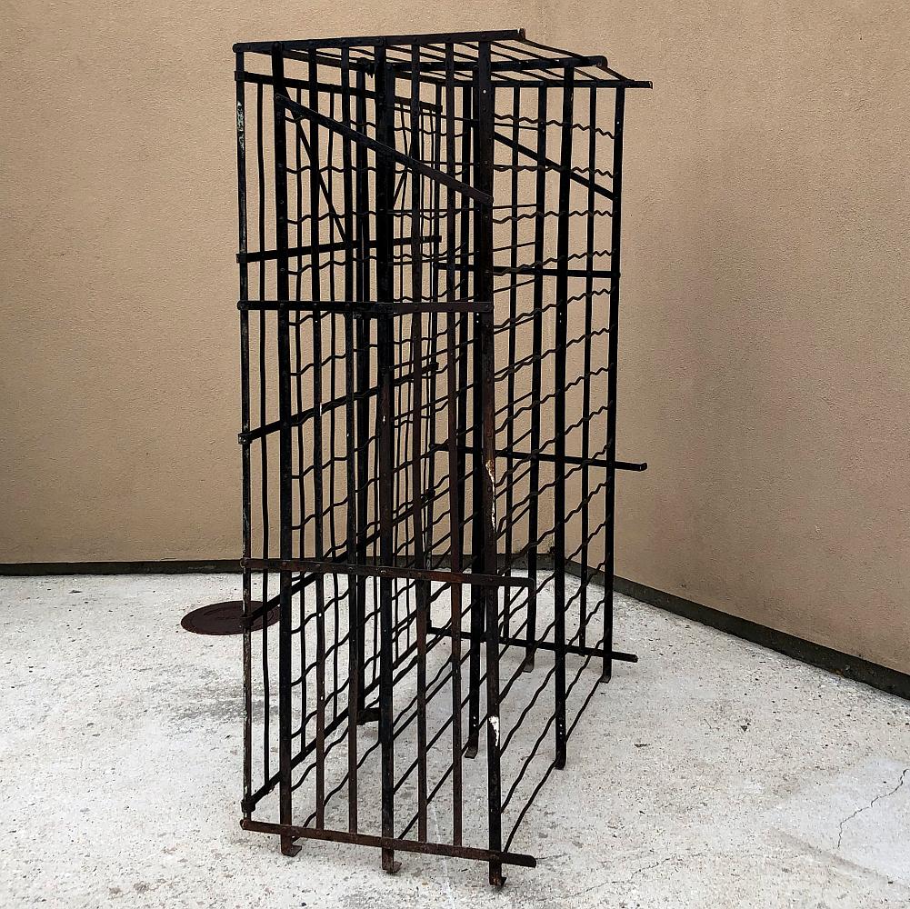 Antique Iron Cage Wine Bottle Rack In Good Condition For Sale In Dallas, TX