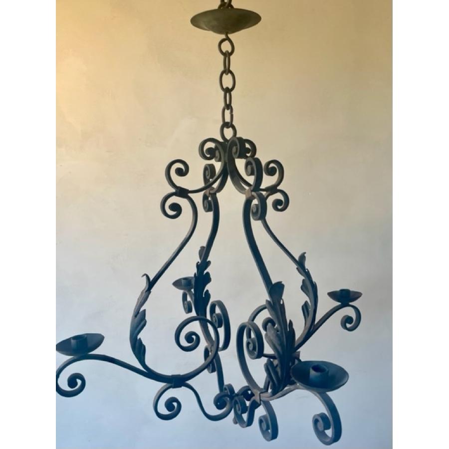 French Antique Iron Candle Chandelier For Sale