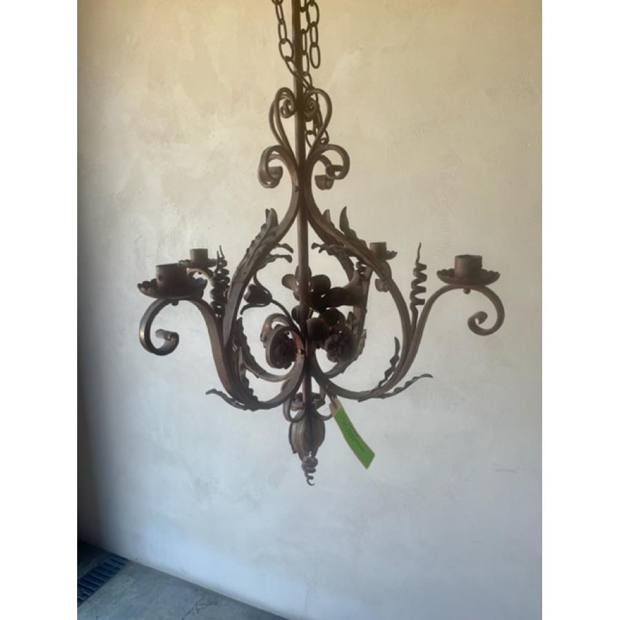 French Antique Iron Candle Chandelier For Sale