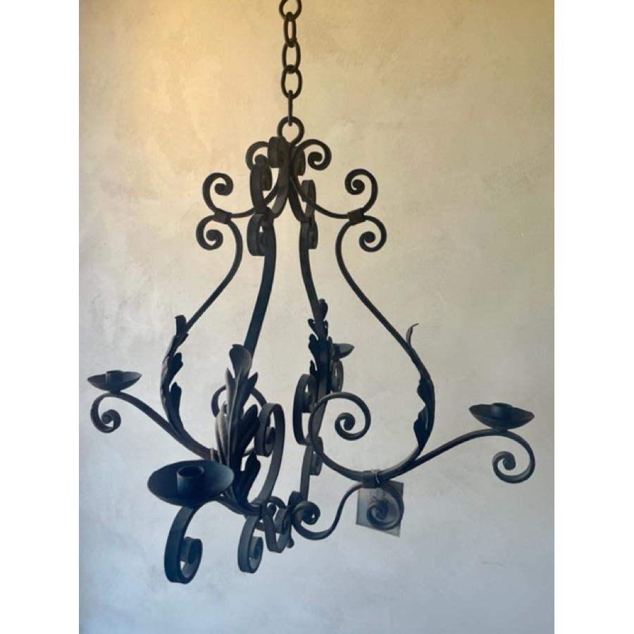 19th Century Antique Iron Candle Chandelier For Sale