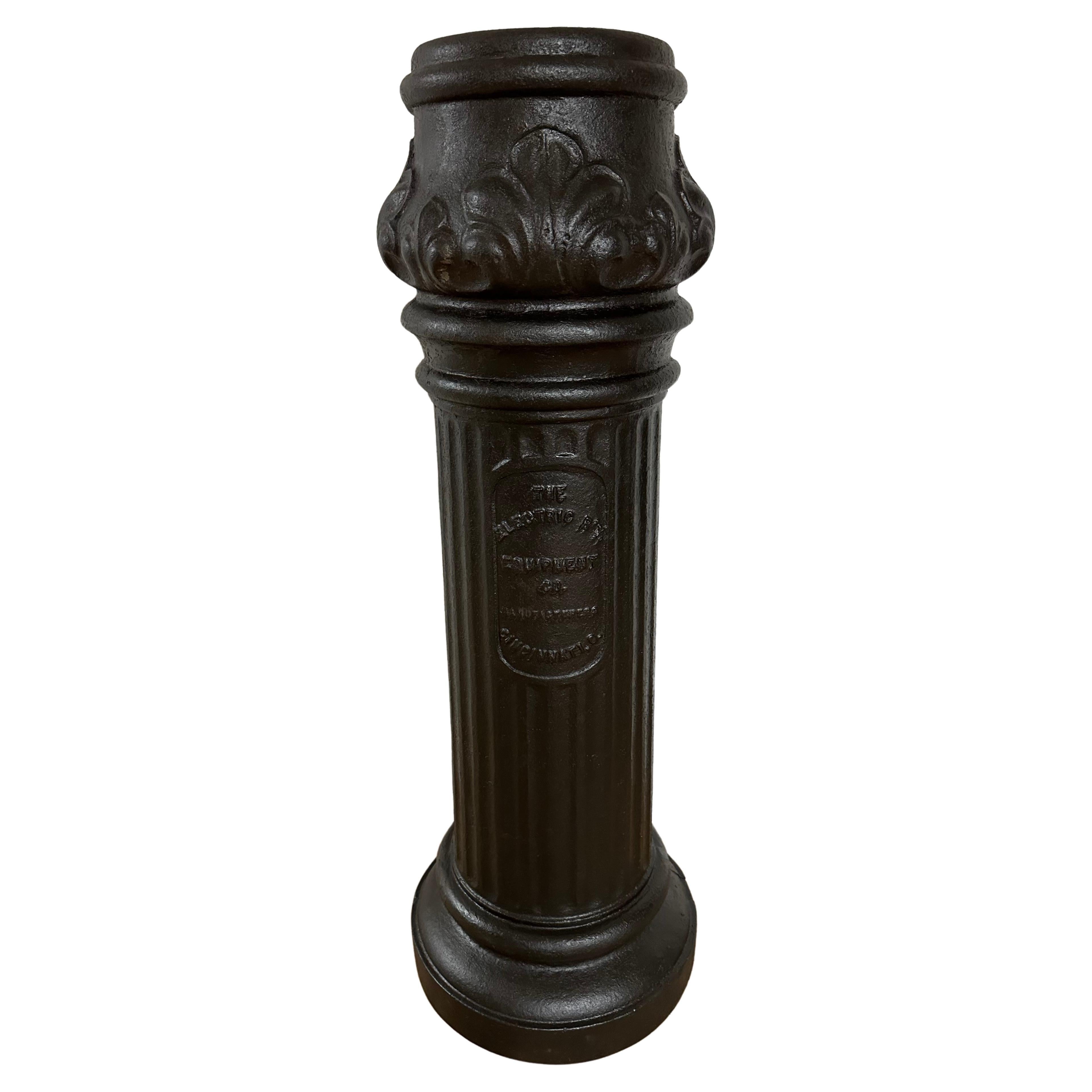 An antique cast iron column pedestal base with acanthus leaf decoration and fluted column. Use it to support an indoor or outdoor sculpture to make a perfect statement. Pedestal has wonderful aged patina.
Measures: If item is larger or smaller than