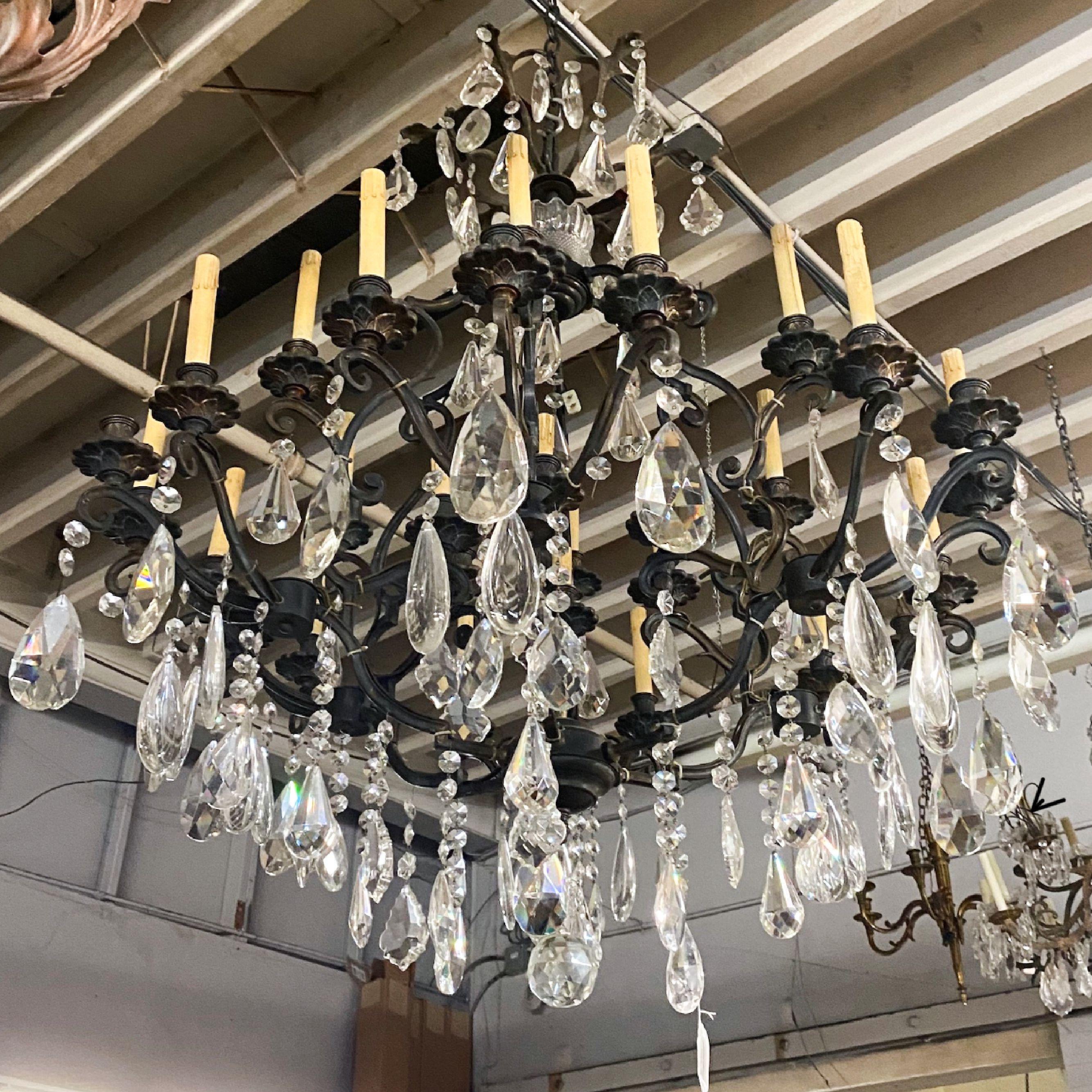 Antique Iron Cut Crystal 30-Light Continental Chandelier, Belle Epoque In Good Condition In Brooklyn, NY