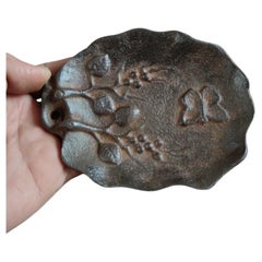Antique Iron Engraving Butterfly Flowers Leave Shape Plate