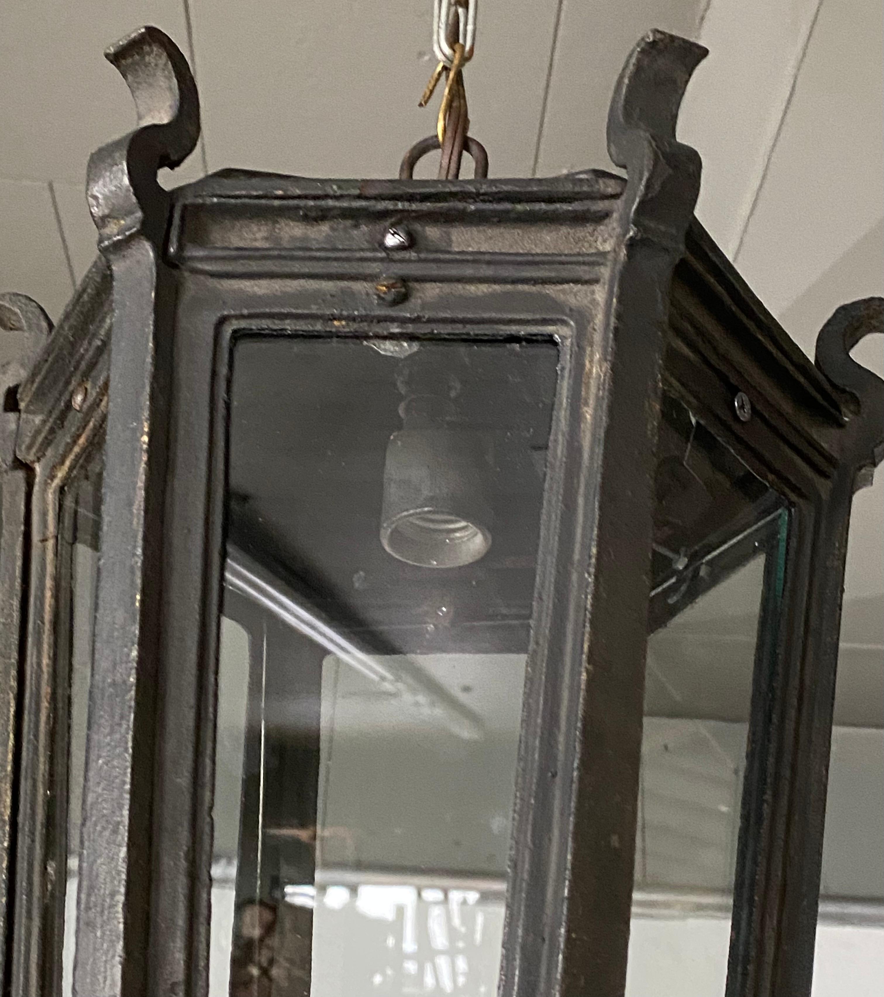 Forged Antique Iron Exterior or Interior Hanging Lantern