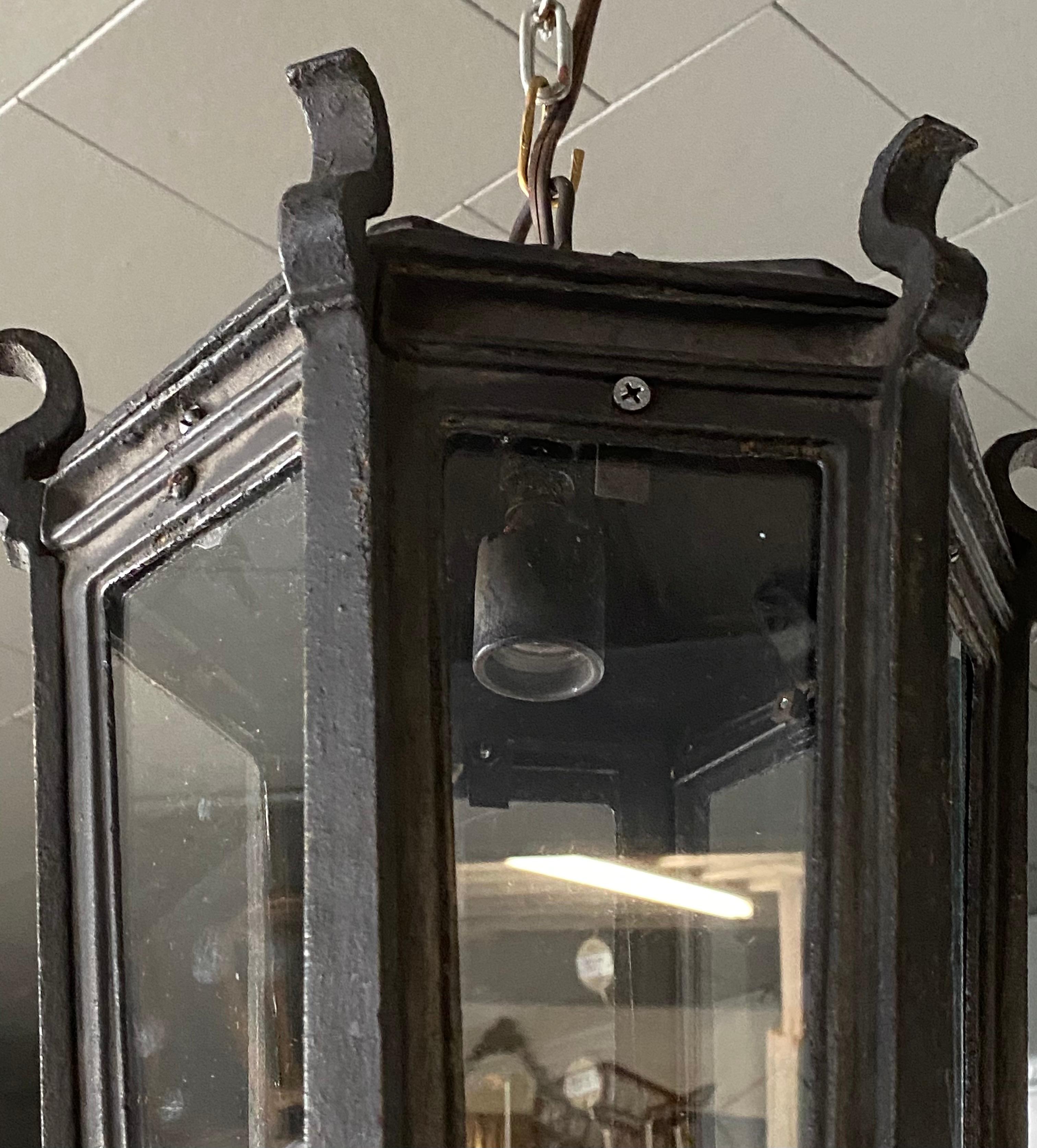 Antique Iron Exterior or Interior Hanging Lantern In Good Condition In Sheffield, MA