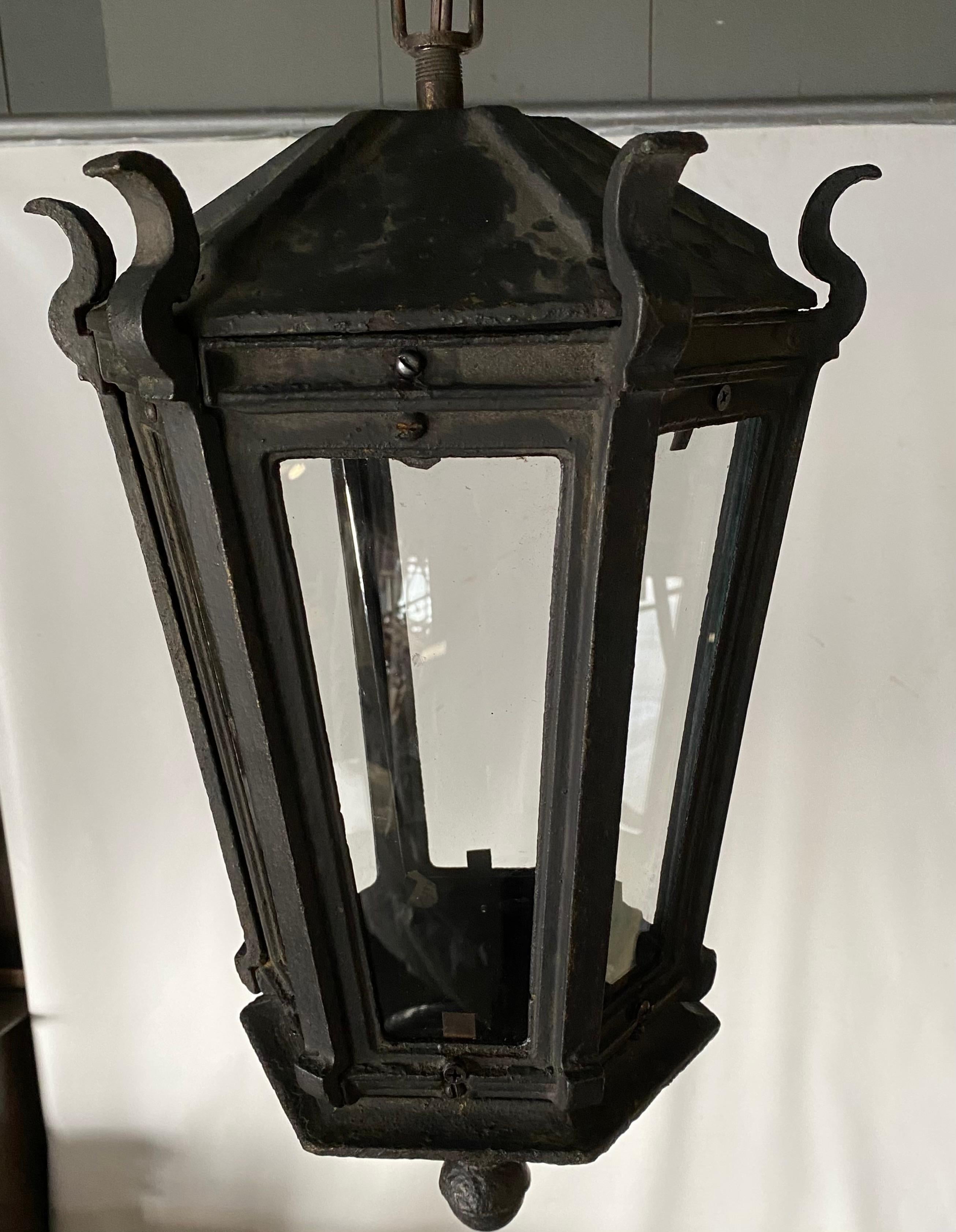 19th Century Antique Iron Exterior or Interior Hanging Lantern