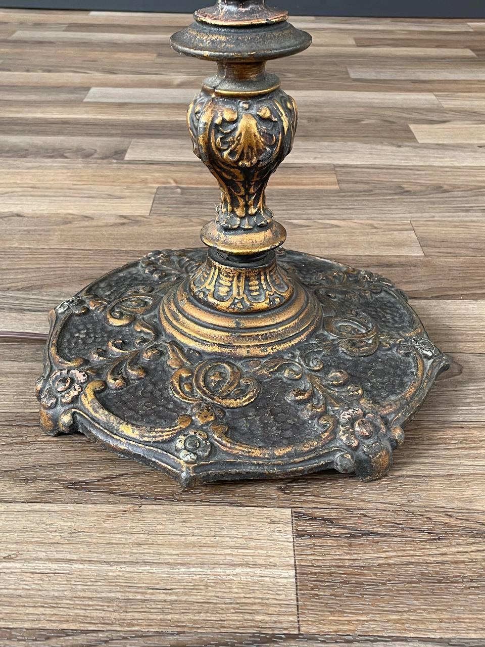 Antique Iron Floor Lamp with Original Shade For Sale 4