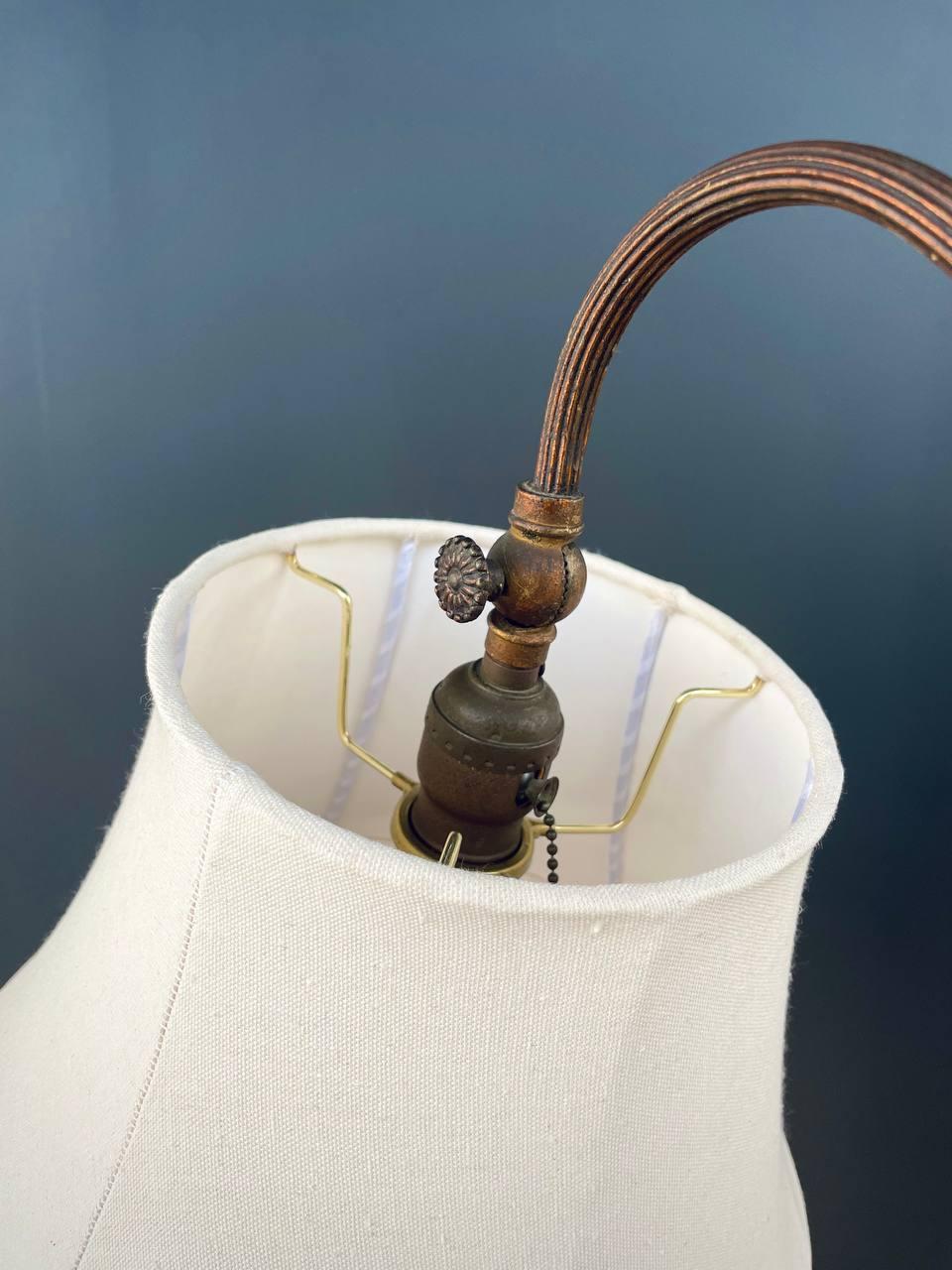 American Antique Iron Floor Lamp with Original Shade For Sale