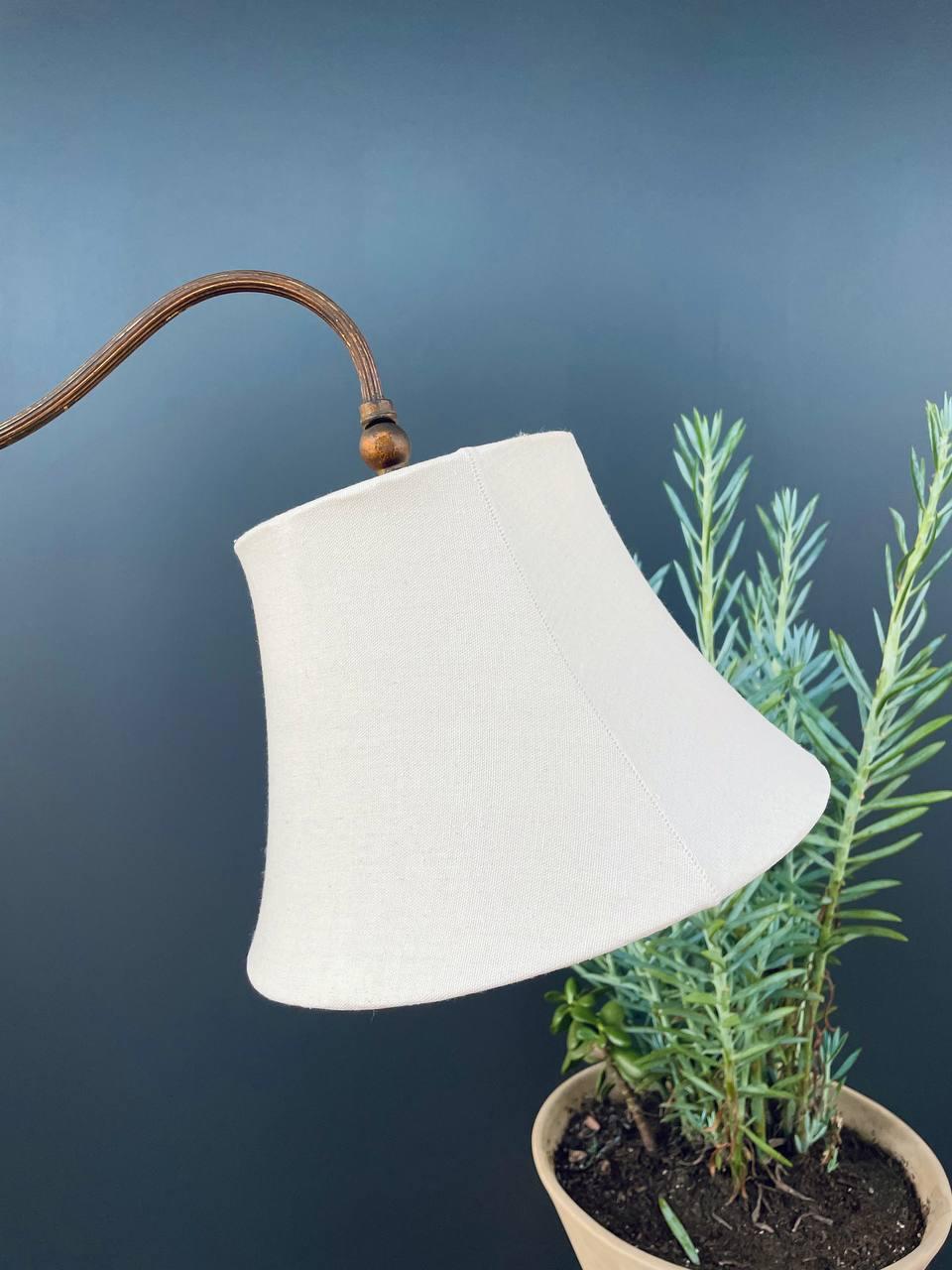 Antique Iron Floor Lamp with Original Shade In Good Condition For Sale In Los Angeles, CA