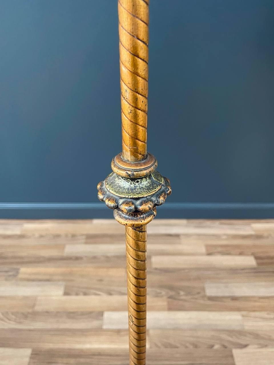 Antique Iron Floor Lamp with Original Shade For Sale 2