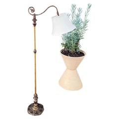 Antique Iron Floor Lamp with Original Shade
