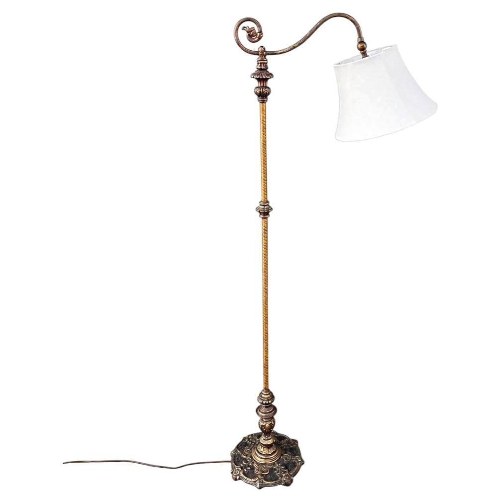 Antique Iron Floor Lamp with Original Shade
