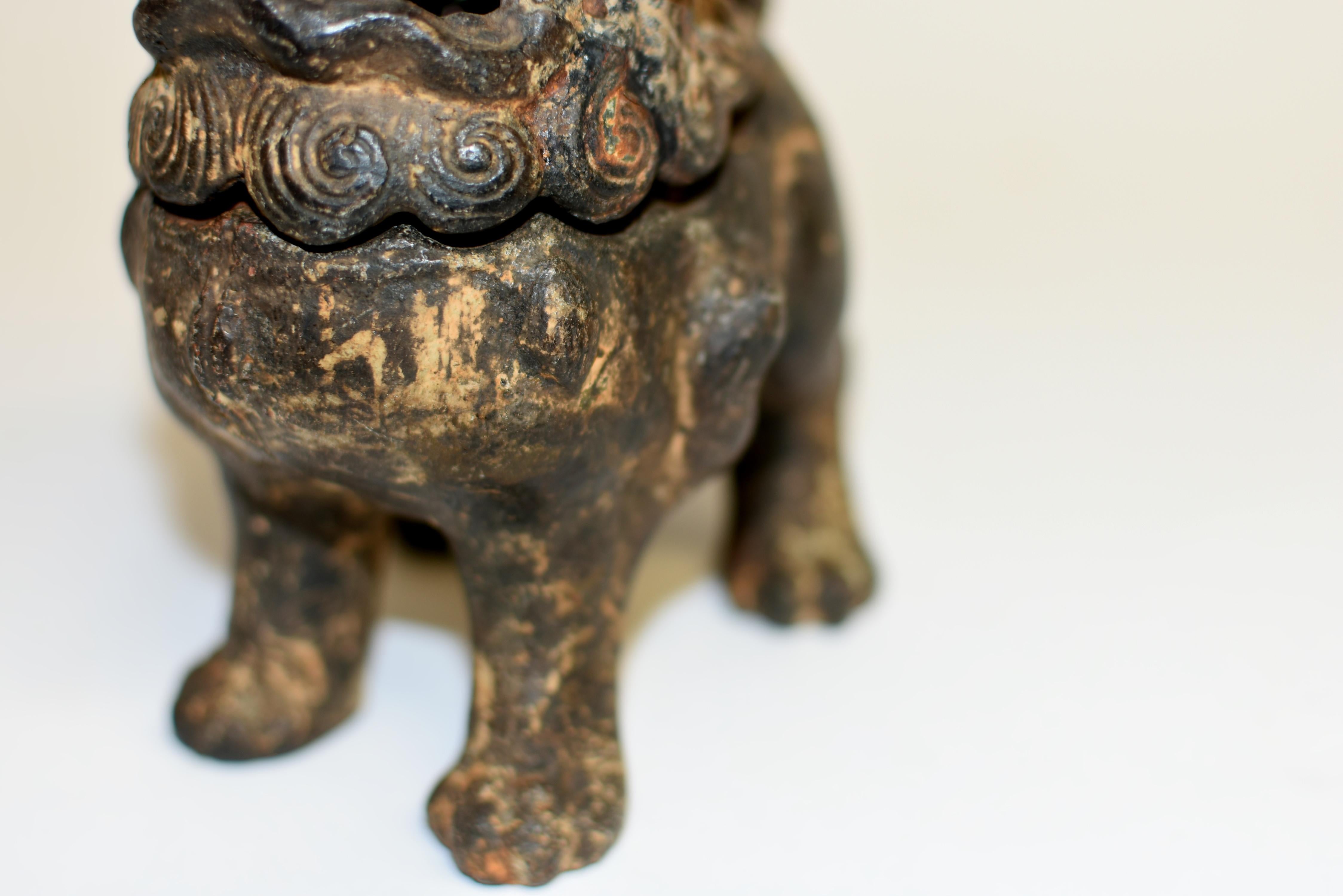 Antique Iron Foo Dog Censer In Good Condition For Sale In Somis, CA