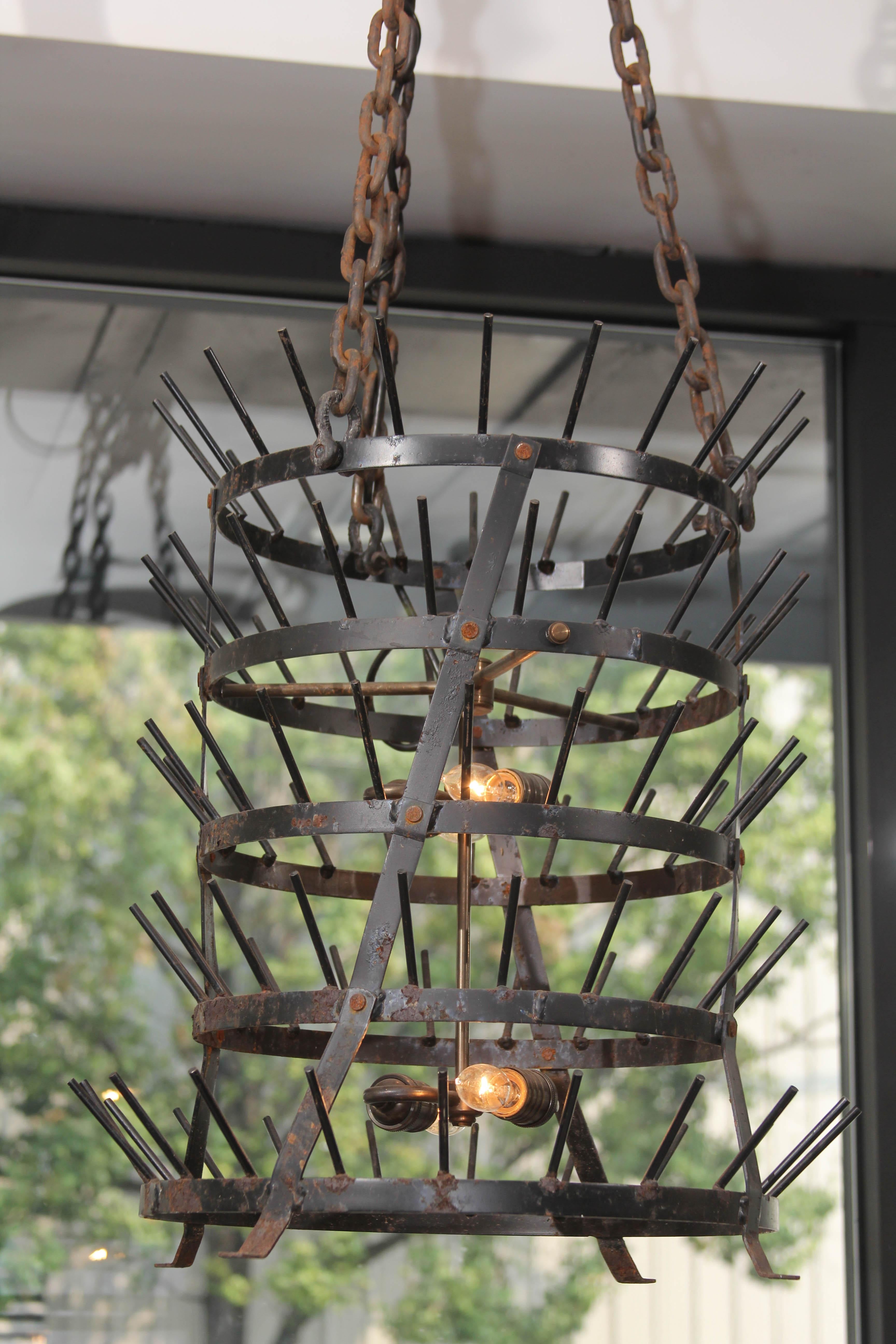 Antique Iron French Bottle Rack Chandelier 2