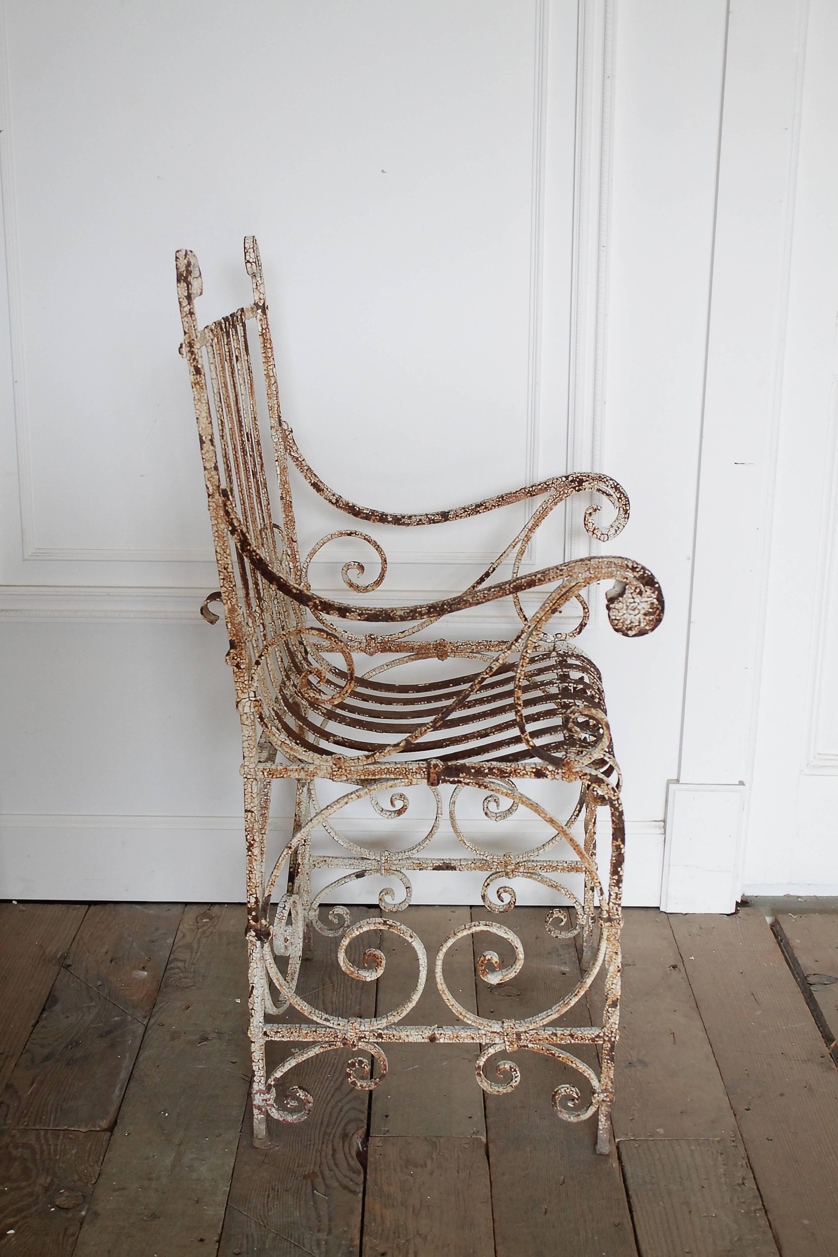 Antique Iron Garden Armchair In Good Condition For Sale In Brea, CA