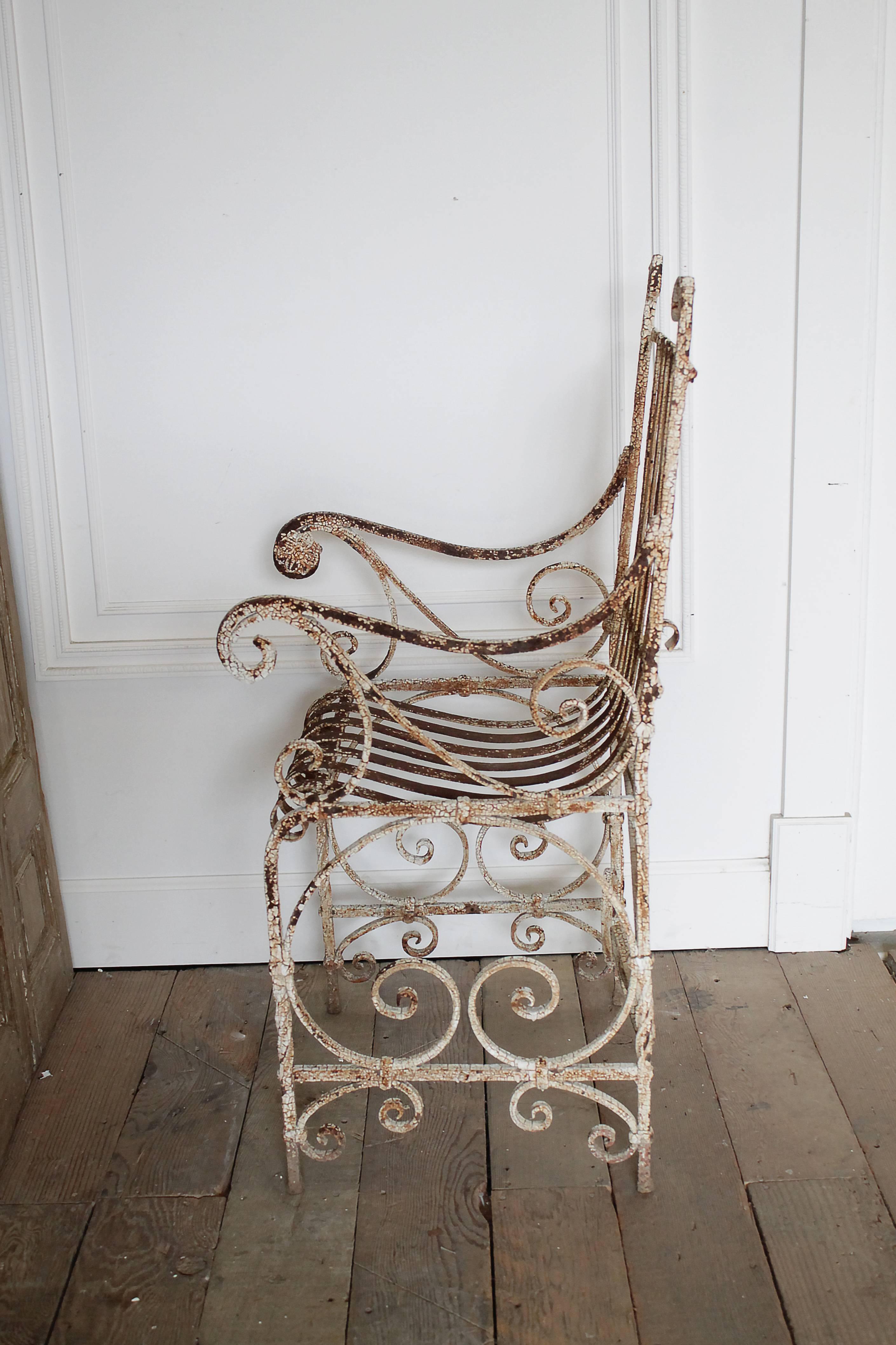 Wrought Iron Antique Iron Garden Armchair For Sale