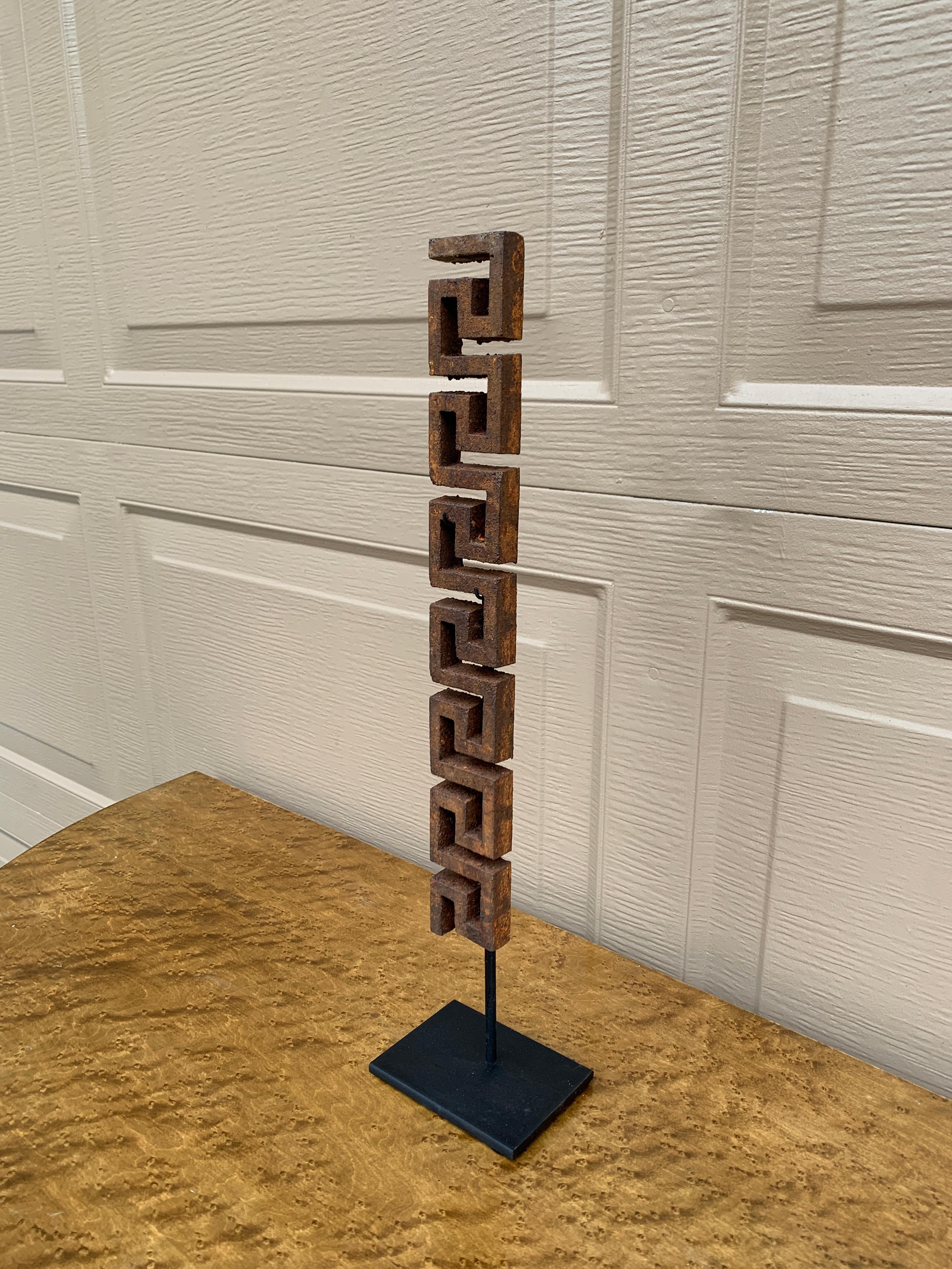 Neoclassical Antique Iron Greek Key Architectural Fragments on Custom Mount For Sale