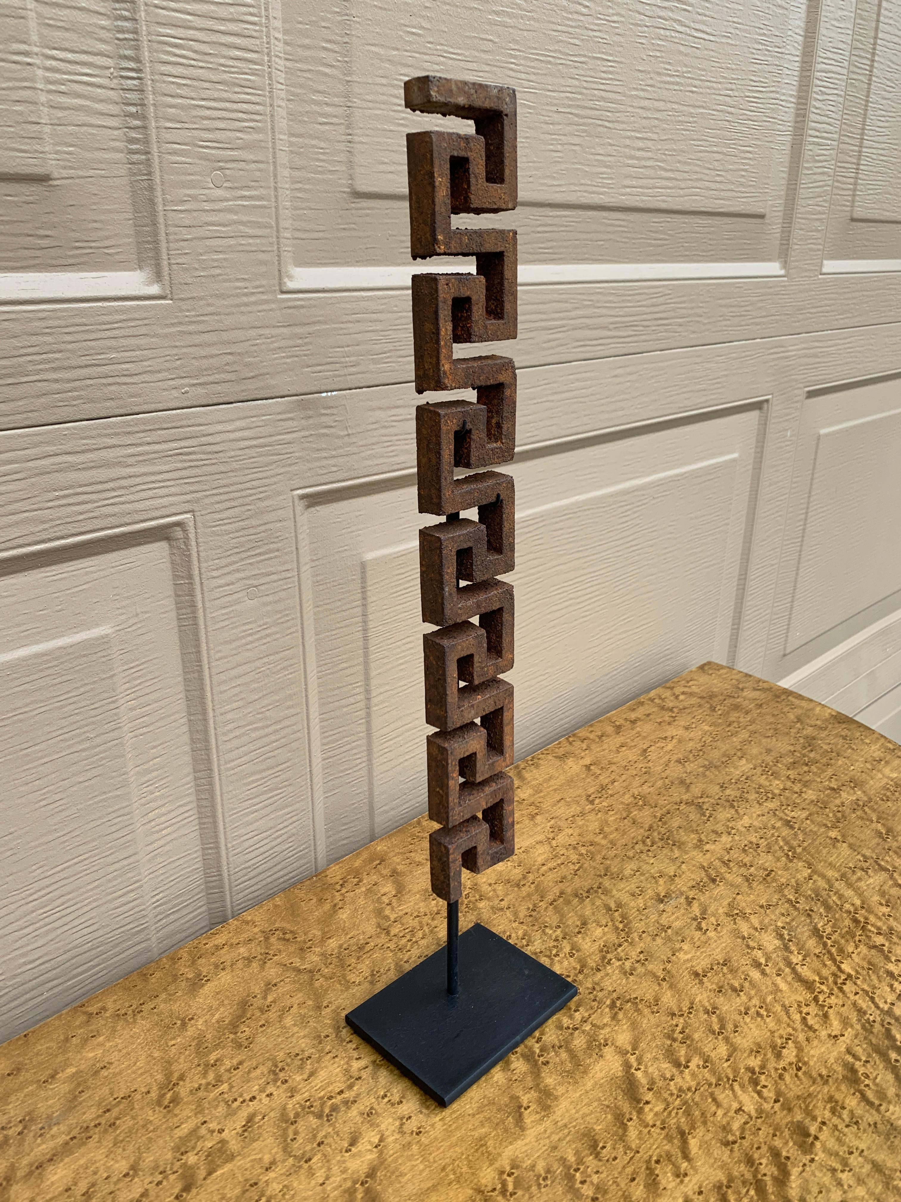 American Antique Iron Greek Key Architectural Fragments on Custom Mount For Sale