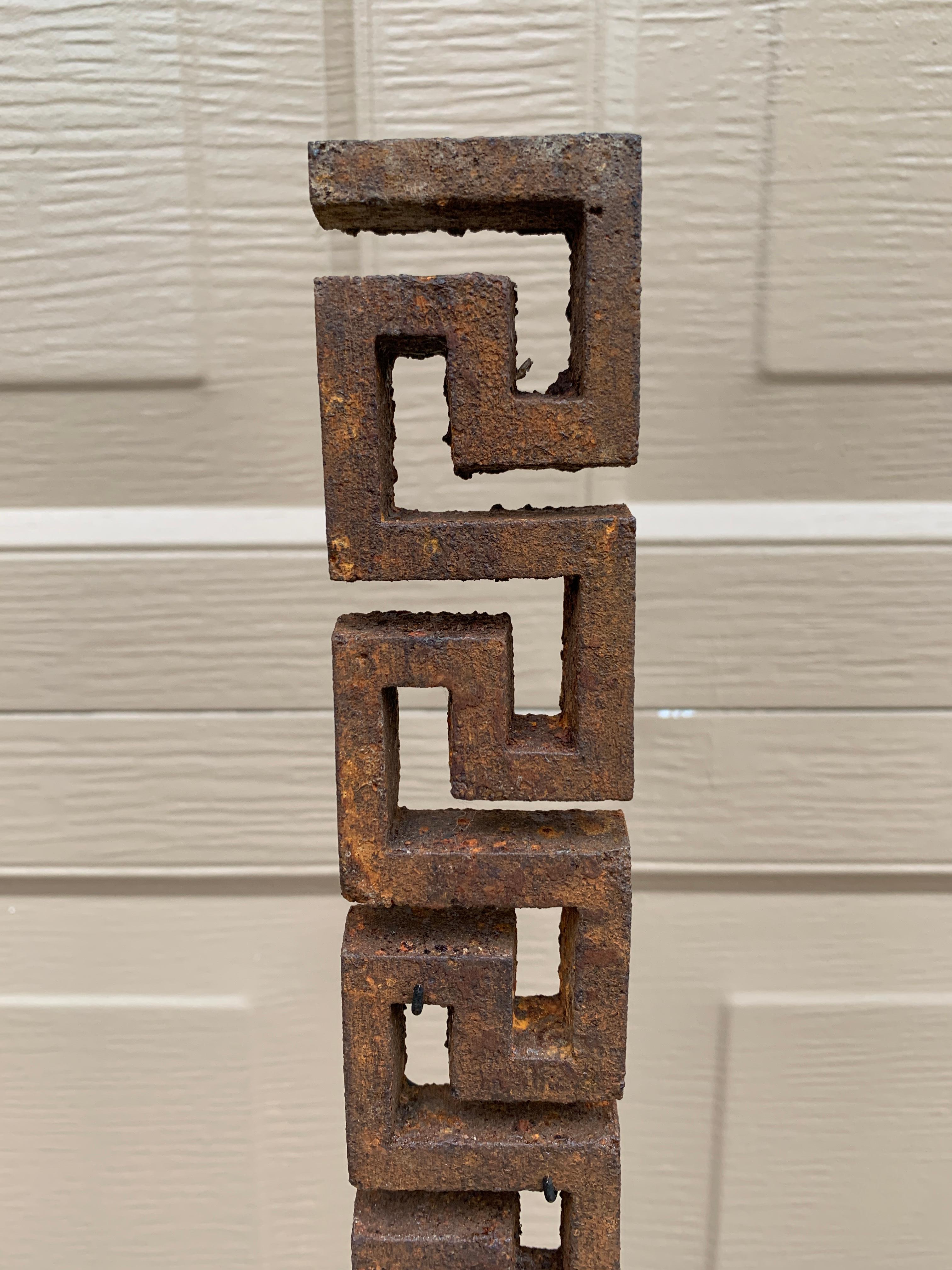Antique Iron Greek Key Architectural Fragments on Custom Mount In Good Condition For Sale In Elkhart, IN