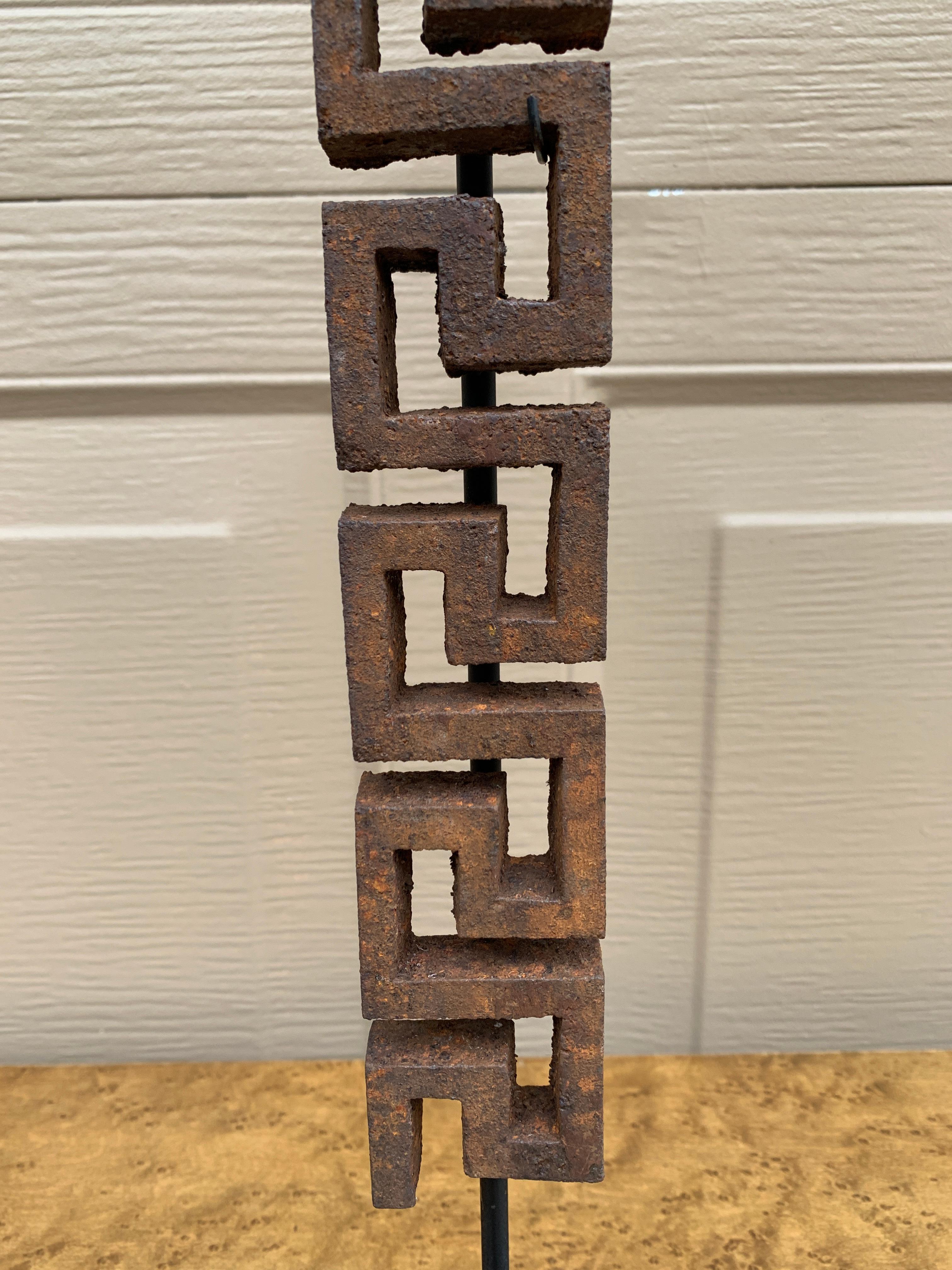 20th Century Antique Iron Greek Key Architectural Fragments on Custom Mount For Sale