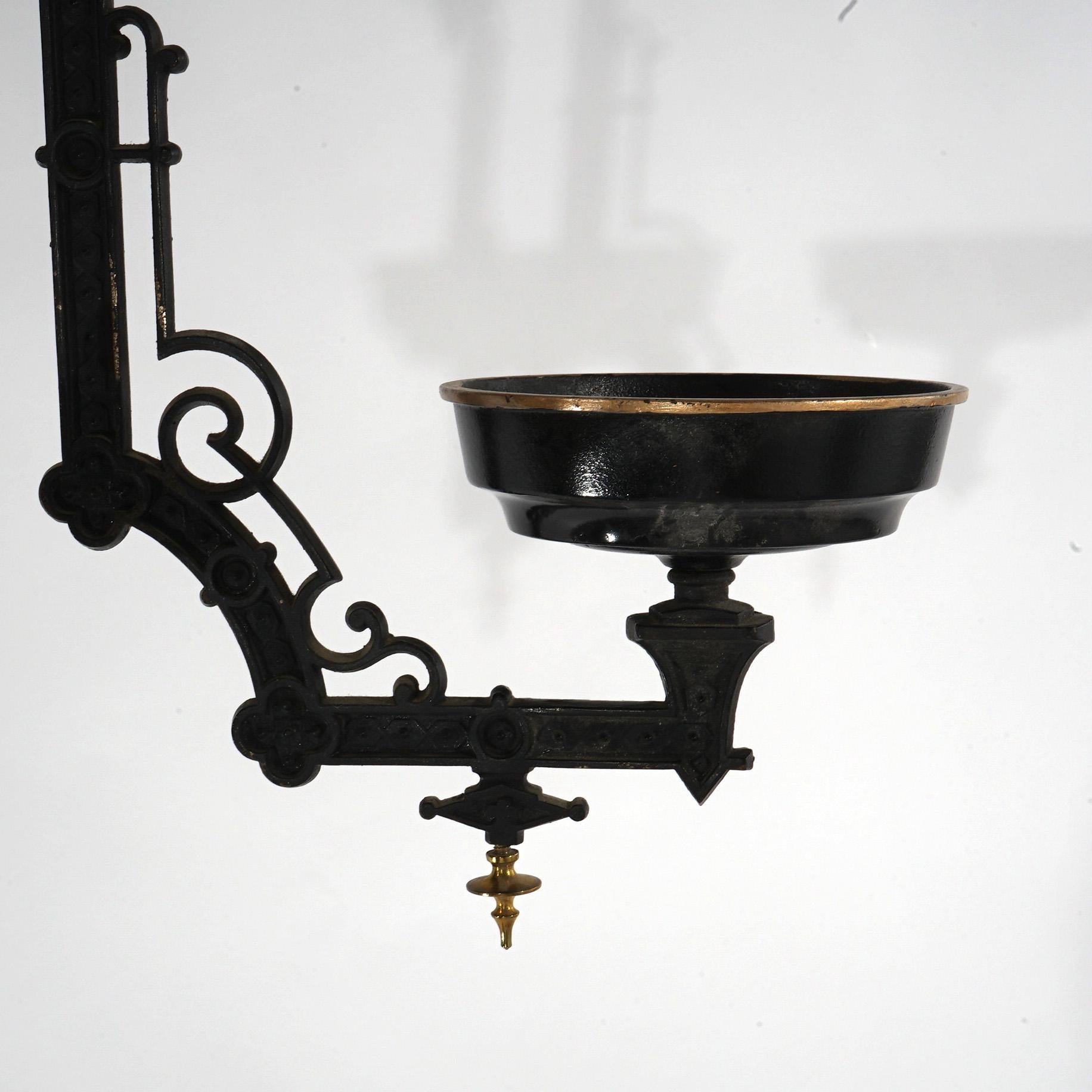 Antique Iron Horse Ebonized &Gilt Cast Iron Double Oil Lamp Wall Sconce C1860 5