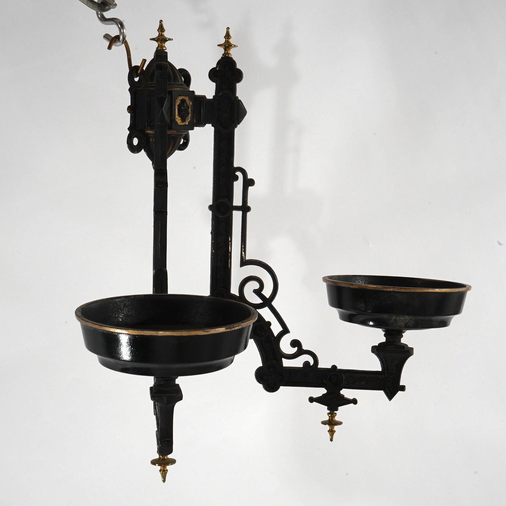 Antique Iron Horse Ebonized & Gilt Cast Iron Double Oil Lamp Wall Sconce C1860

Measures- 15.5''H x 17''W x 10''D