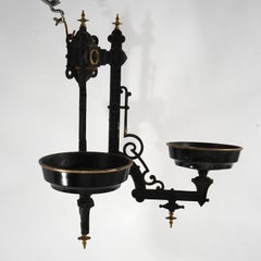 Antique Iron Horse Ebonized &Gilt Cast Iron Double Oil Lamp Wall Sconce C1860