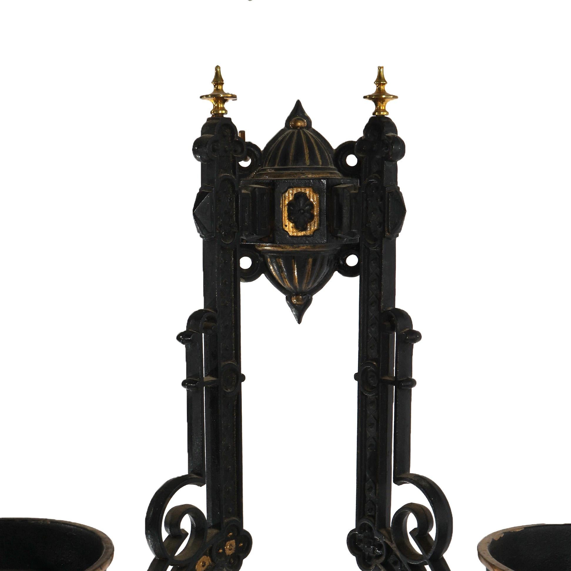 19th Century Antique Iron Horse Ebonized &Gilt Cast Iron Double Oil Lamp Wall Sconce C1860