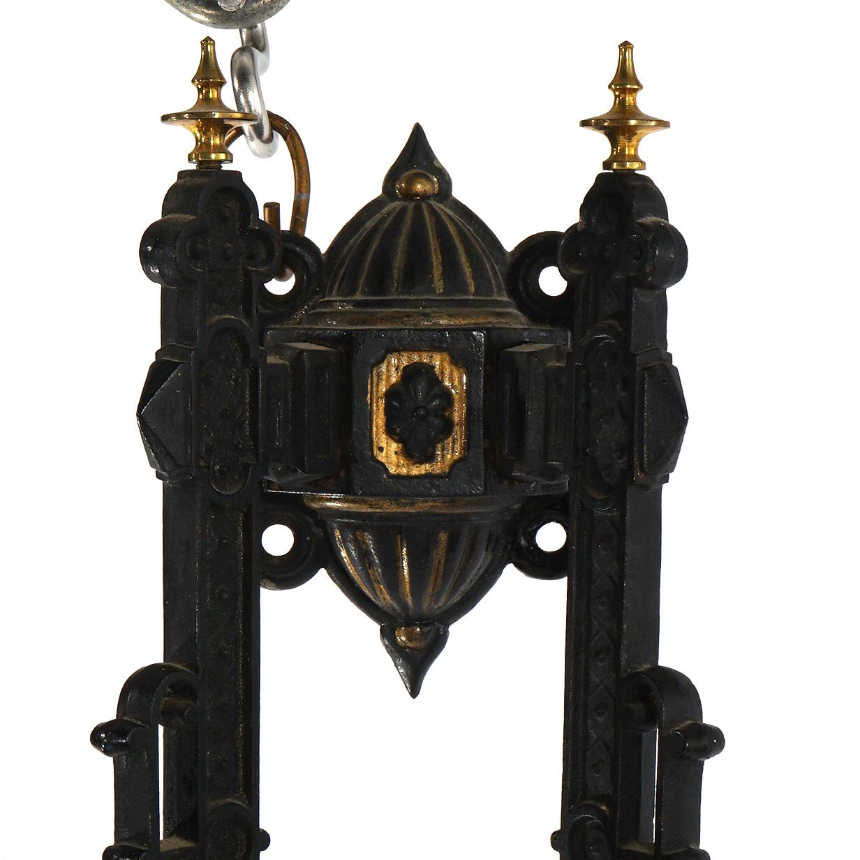 Antique Iron Horse Ebonized &Gilt Cast Iron Double Oil Lamp Wall Sconce C1860 1