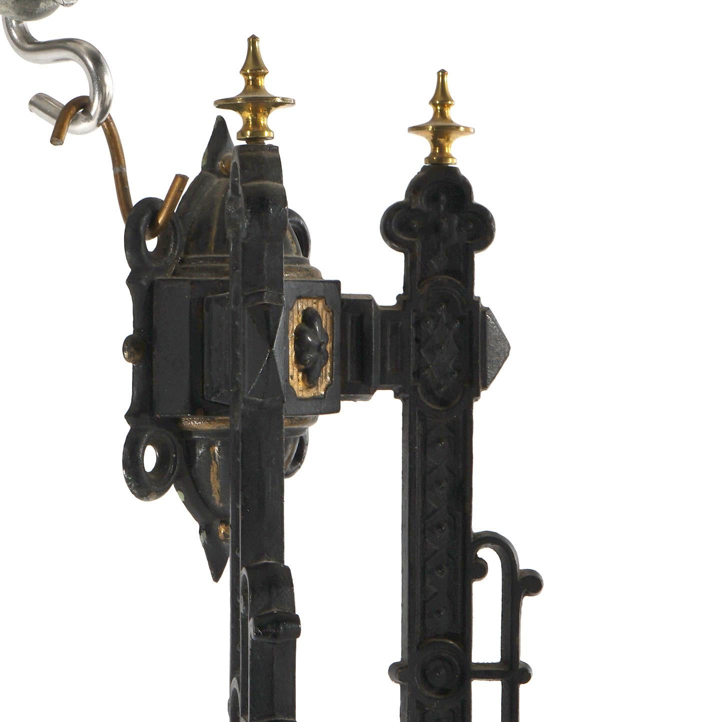 Antique Iron Horse Ebonized &Gilt Cast Iron Double Oil Lamp Wall Sconce C1860 2