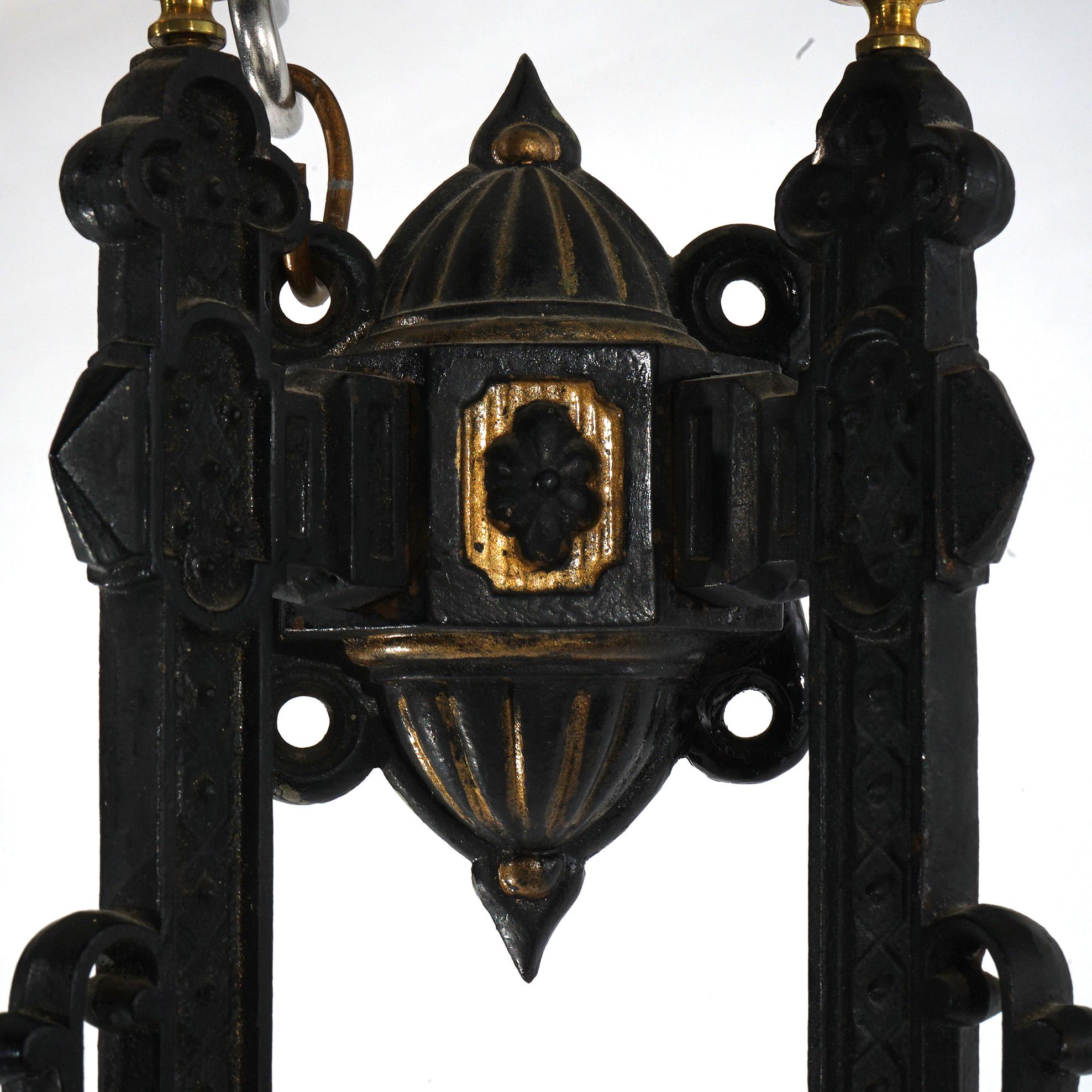 Antique Iron Horse Ebonized &Gilt Cast Iron Double Oil Lamp Wall Sconce C1860 3