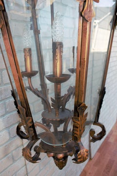 Antique Iron Lantern Light with Acanthus Leaf Detail
