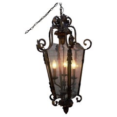 Antique Iron Lantern Light with Acanthus Leaf Detail