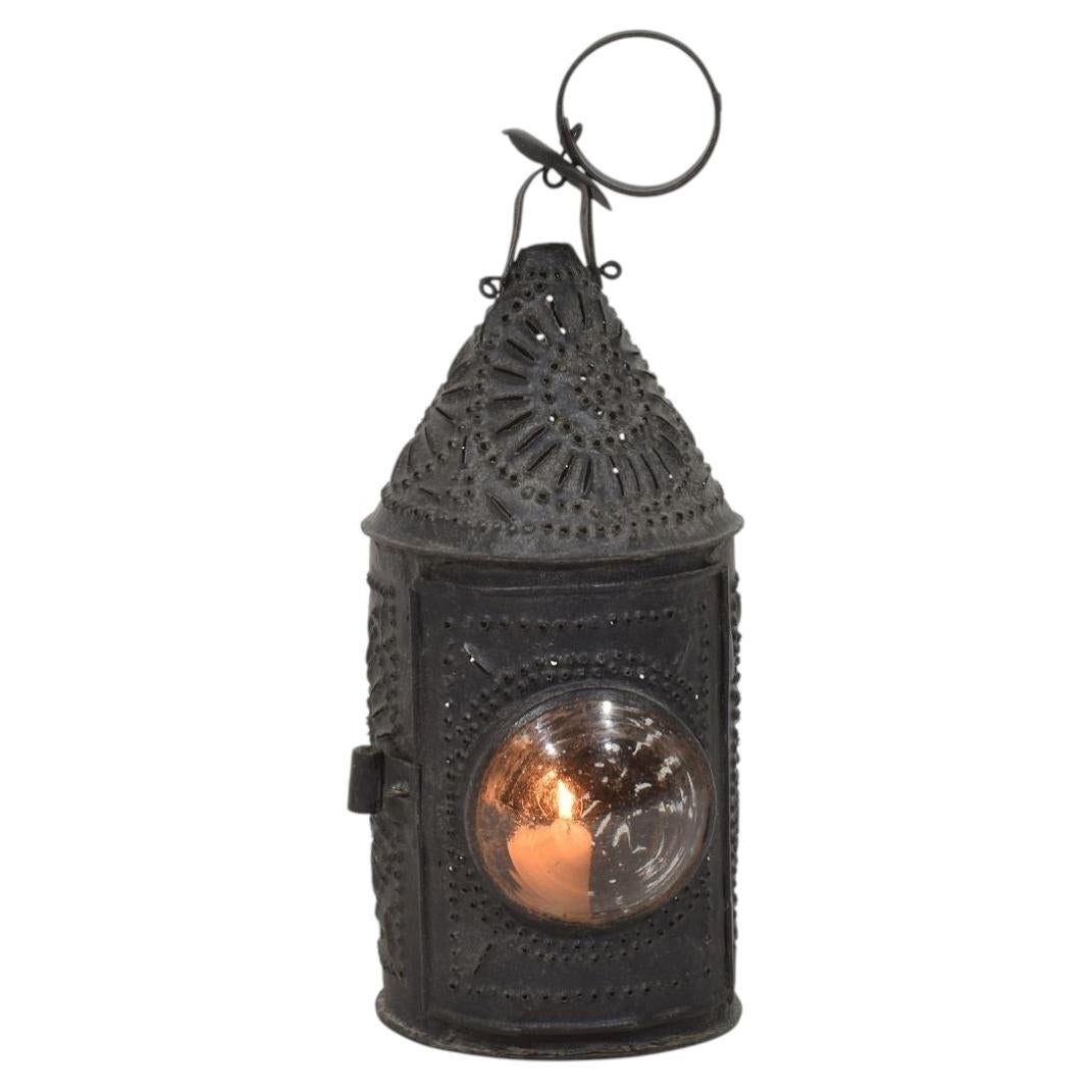 Antique Iron Lantern with Blown Glass, France, Circa 1750-1800