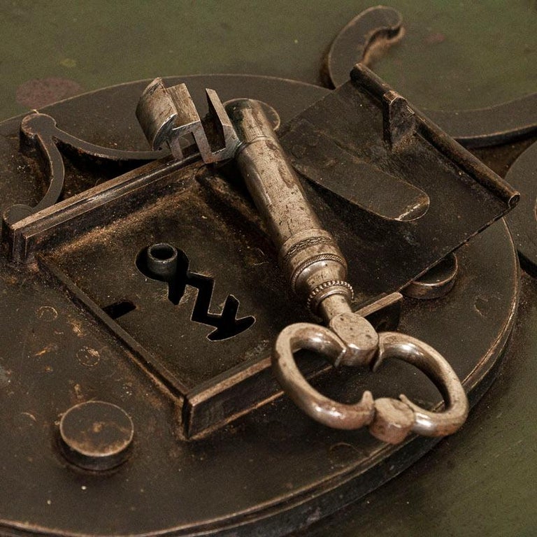 Antique Iron Lock Box or Safe with Original Padlocks and Keys, Unique
