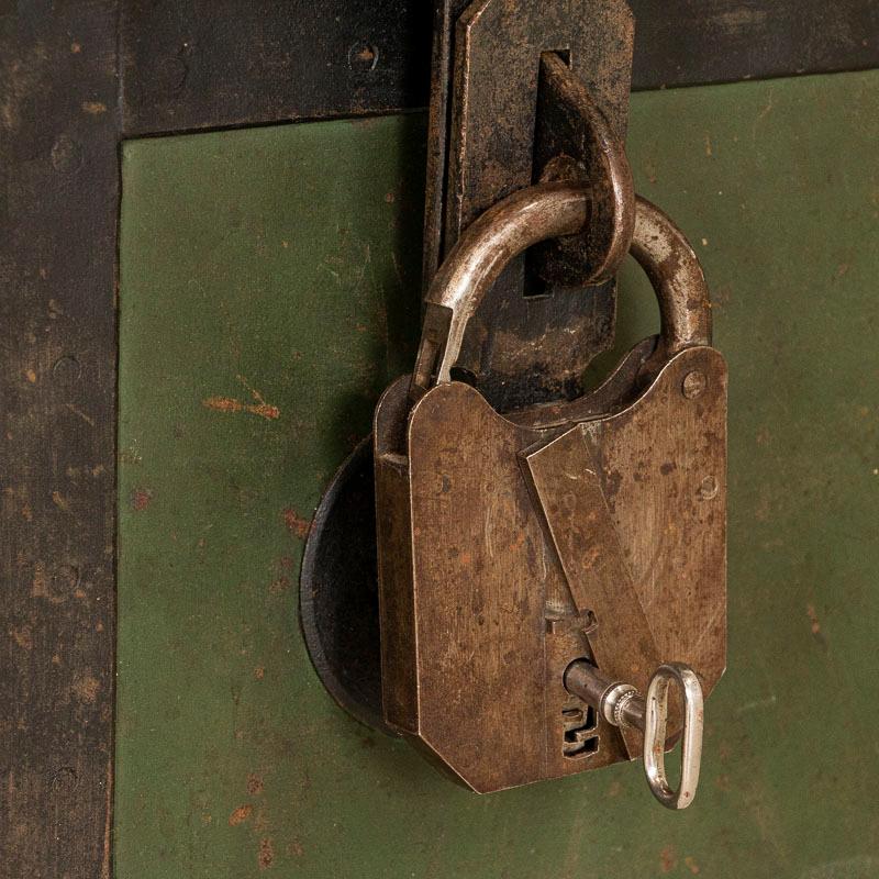 Antique Iron Lock Box or Safe with Original Padlocks and Keys, Unique Side Table In Good Condition In Round Top, TX