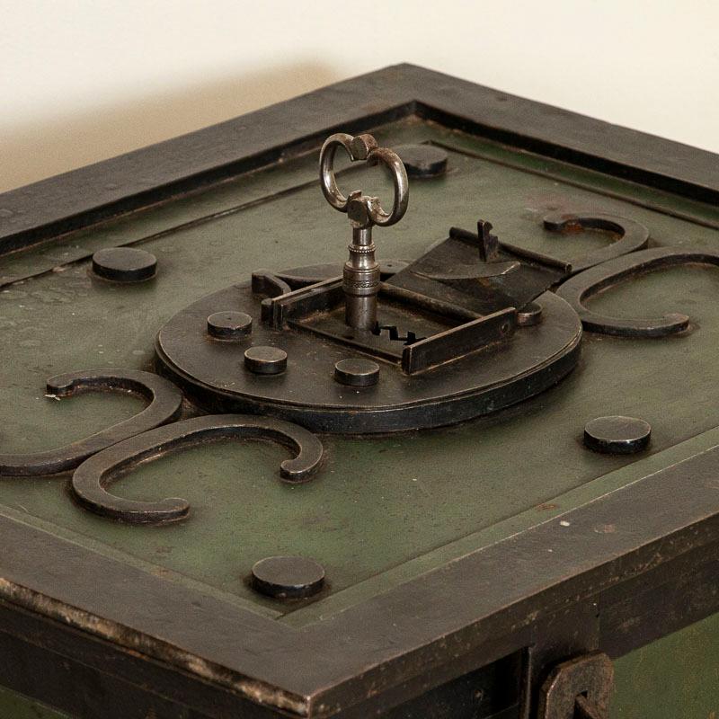 19th Century Antique Iron Lock Box or Safe with Original Padlocks and Keys, Unique Side Table