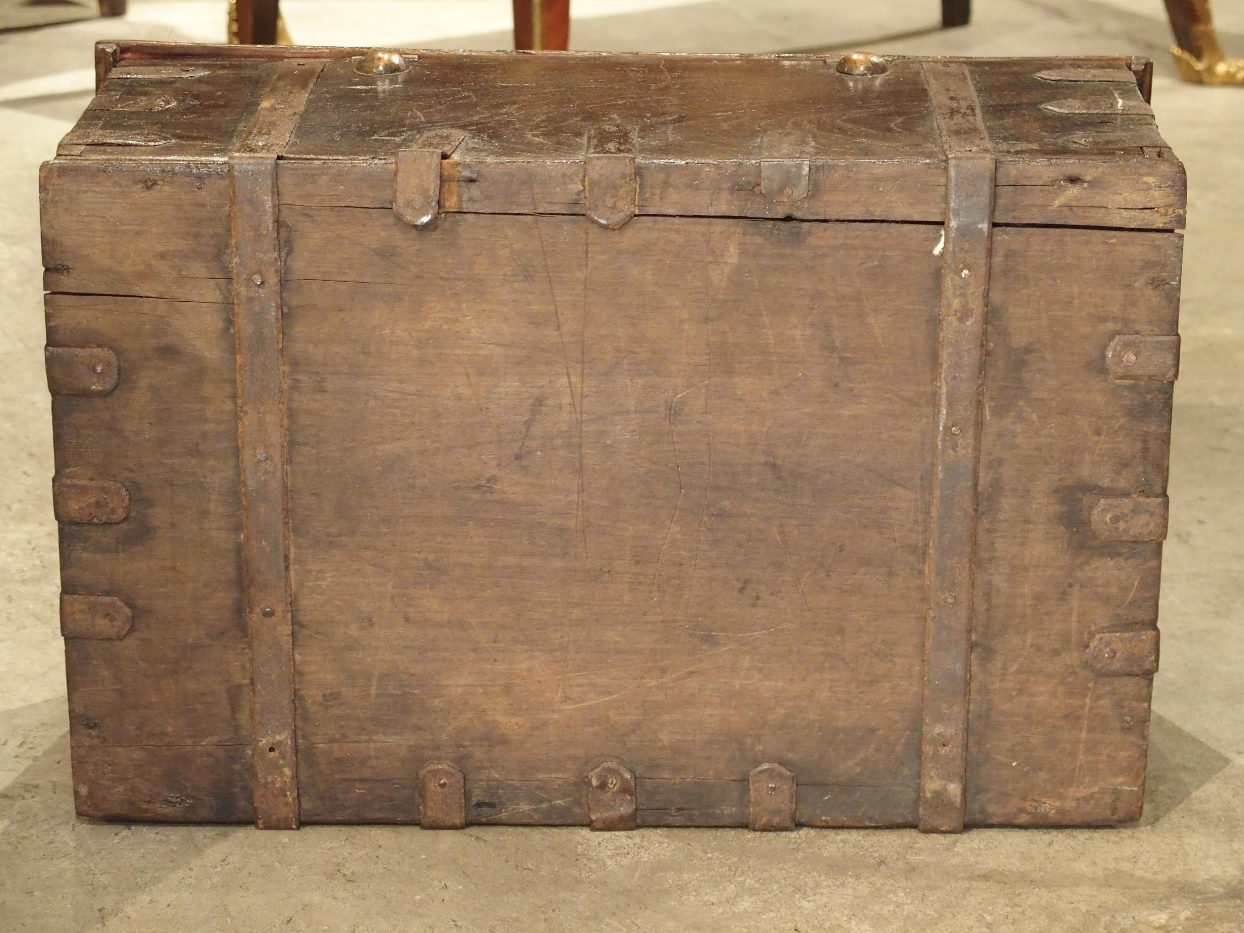 Antique Iron Mounted Mahogany Trunk with Copper Handles, 19th Century 4