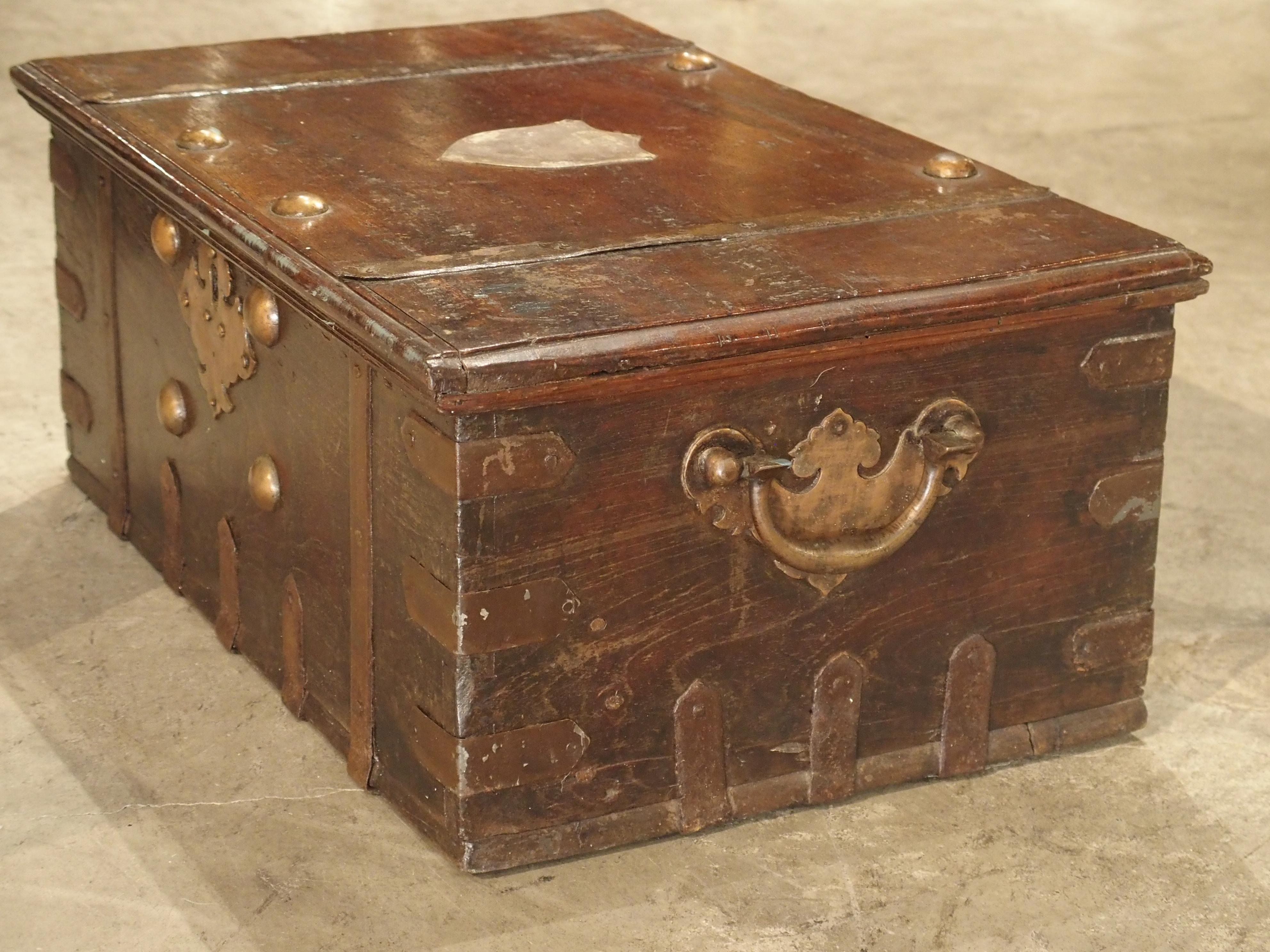 Kenyan Antique Iron Mounted Mahogany Trunk with Copper Handles, 19th Century
