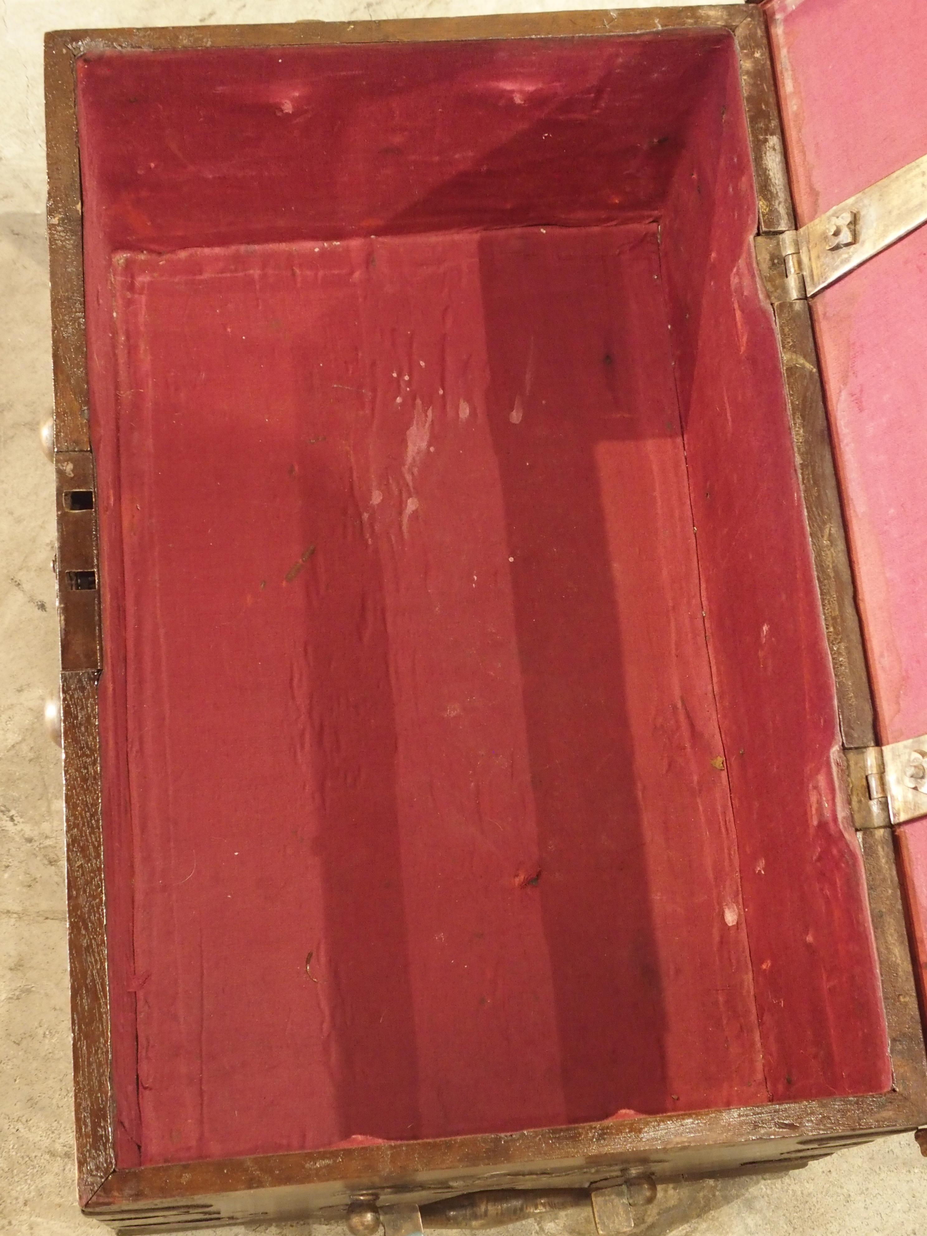 Antique Iron Mounted Mahogany Trunk with Copper Handles, 19th Century 1